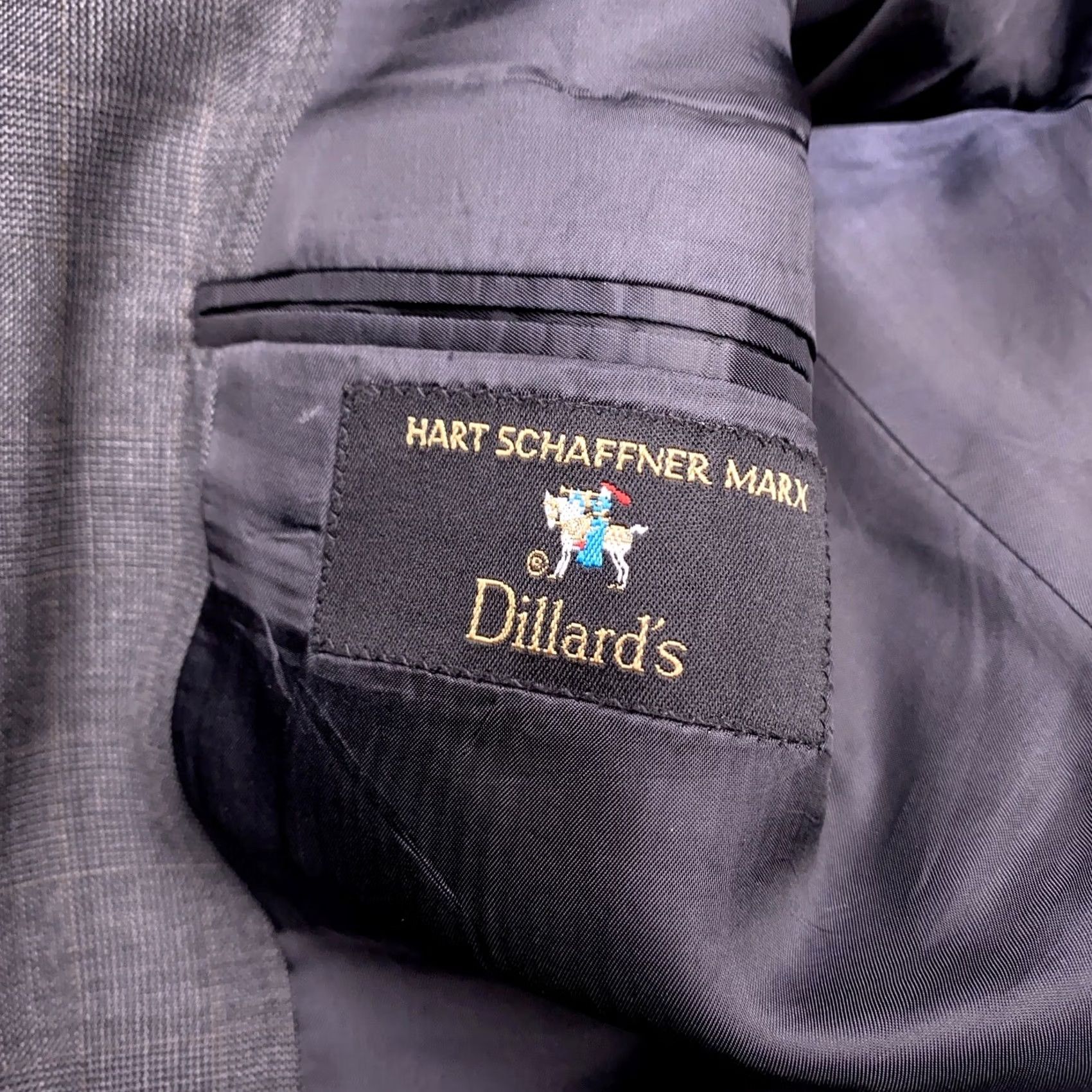 Hart Schaffner Marx VINTAGE Hart Schaffner Marx Suit Jacket Mens 42R Gray Blazer Plaid 90s Classic Wool Regular Notch Lapel 3-Button Sleeve Repair Size 42R - 3 Thumbnail