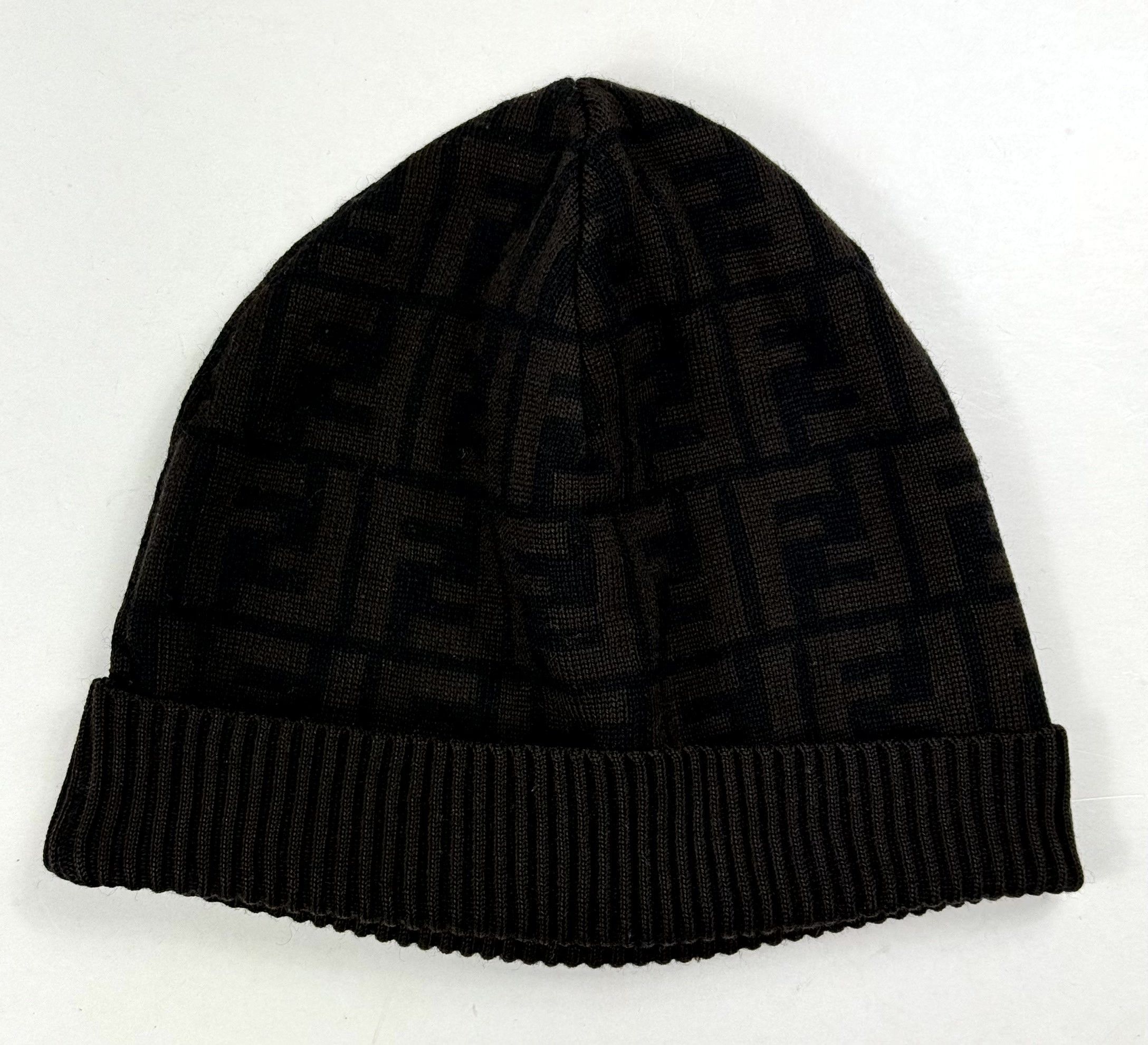 Fendi Brown and Dark Brown FF Logo Knit Beanie Fendi Wool FF Logo Beanie Hat One Size Brown main image 2