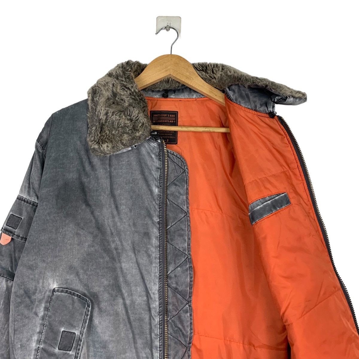 Vintage Be-J Snow Washed Fur Neck MA1 Flight Jacket #1057-C48 Size US L / EU 52-54 / 3 - 10 Thumbnail