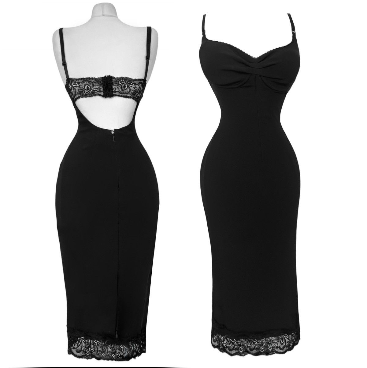 Dolce & Gabbana Dolce & Gabbana Runway Black Lace-Trim Midi Dress Size S / US 4 / IT 40 - 1 Thumbnail