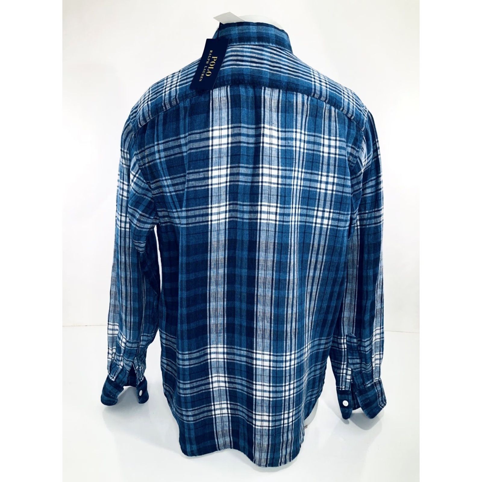 Polo Ralph Lauren POLO RALPH LAUREN - PLAID Shirt - Indigo Linen - Mens L - Blue - Button-Up - Long Sleeve - With Tags Size US L / EU 52-54 / 3 - 3 Thumbnail