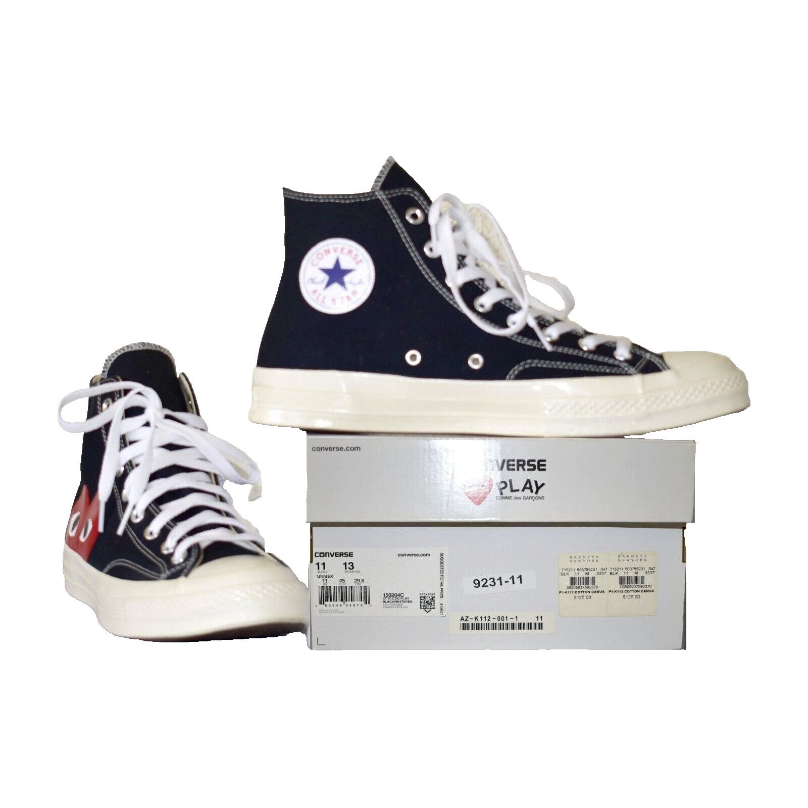 NEW CONVERSE PLAY COMME DES GARCONS Canvas Shoes 11 $125