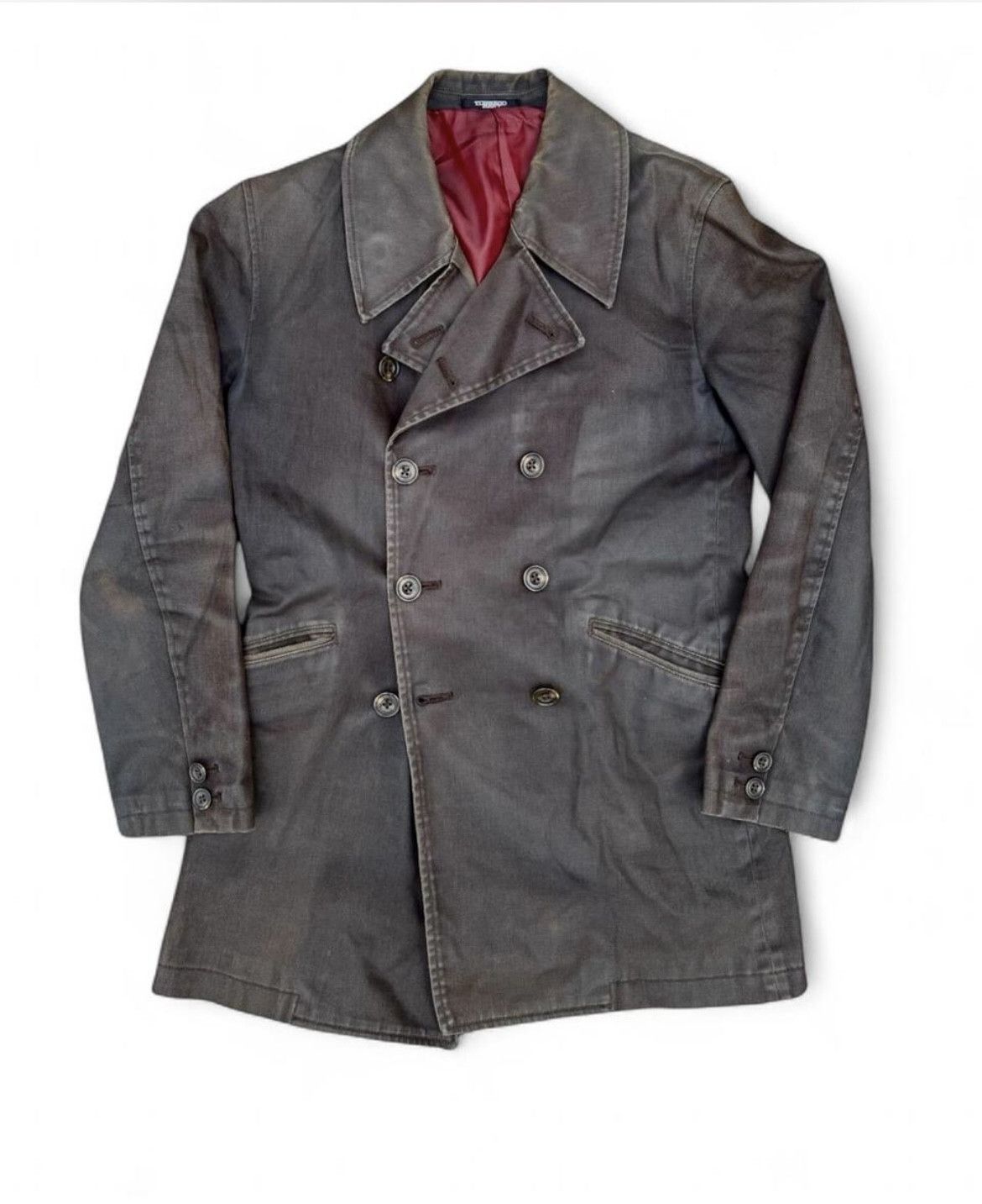 Tornado Mart RARE 00s Tornado Mart Trench Double Breasted Brown Grey Size US M / EU 48-50 / 2 - 1 Thumbnail