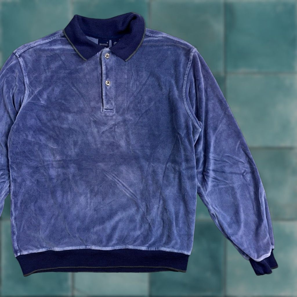 Velour VINTAGE Hartog Marines Velour Polo Shirt Mens L Blue 1970s 70s Rugby Polo Disco Worn Size US L / EU 52-54 / 3 - 1 Thumbnail
