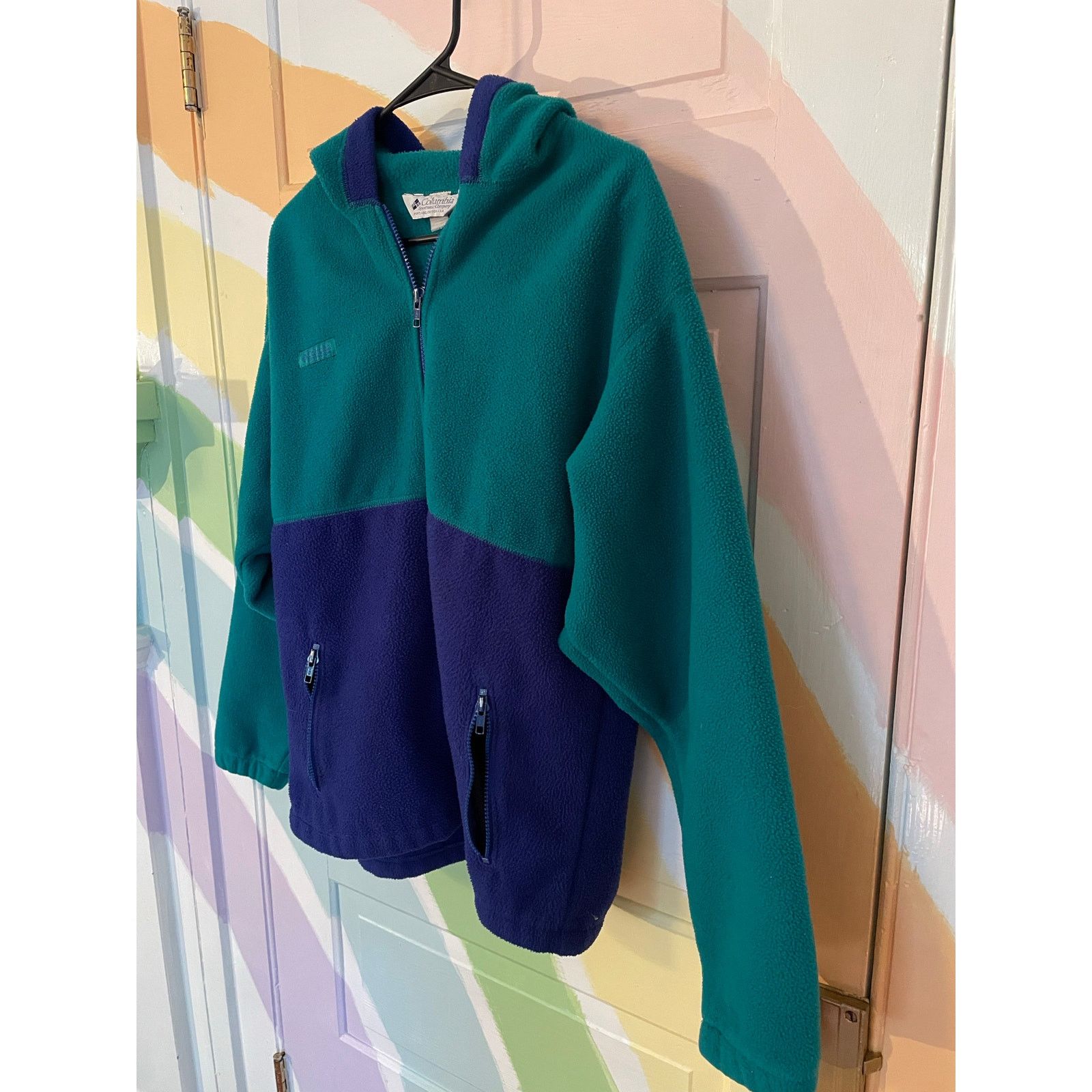 Columbia Vintage Columbia Hooded Fleece Jacket Green Purple M/L Size US M / EU 48-50 / 2 - 4 Thumbnail