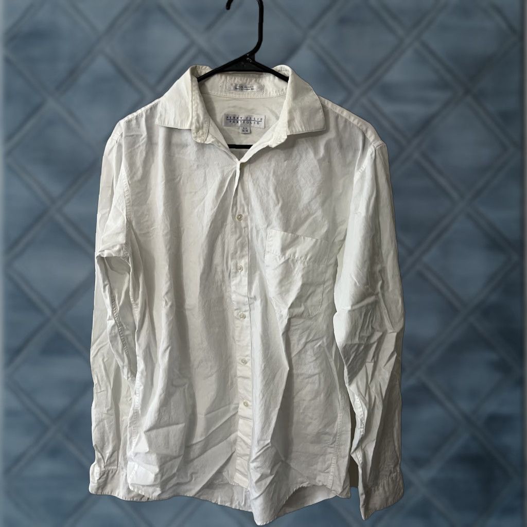 Perry Ellis Perry Ellis Button-Up Shirt Men’s White Cotton Slim Fit Long Sleeve 15.5 Button-Down Casual, Business, Workwear Size US M / EU 48-50 / 2 - 1 Thumbnail