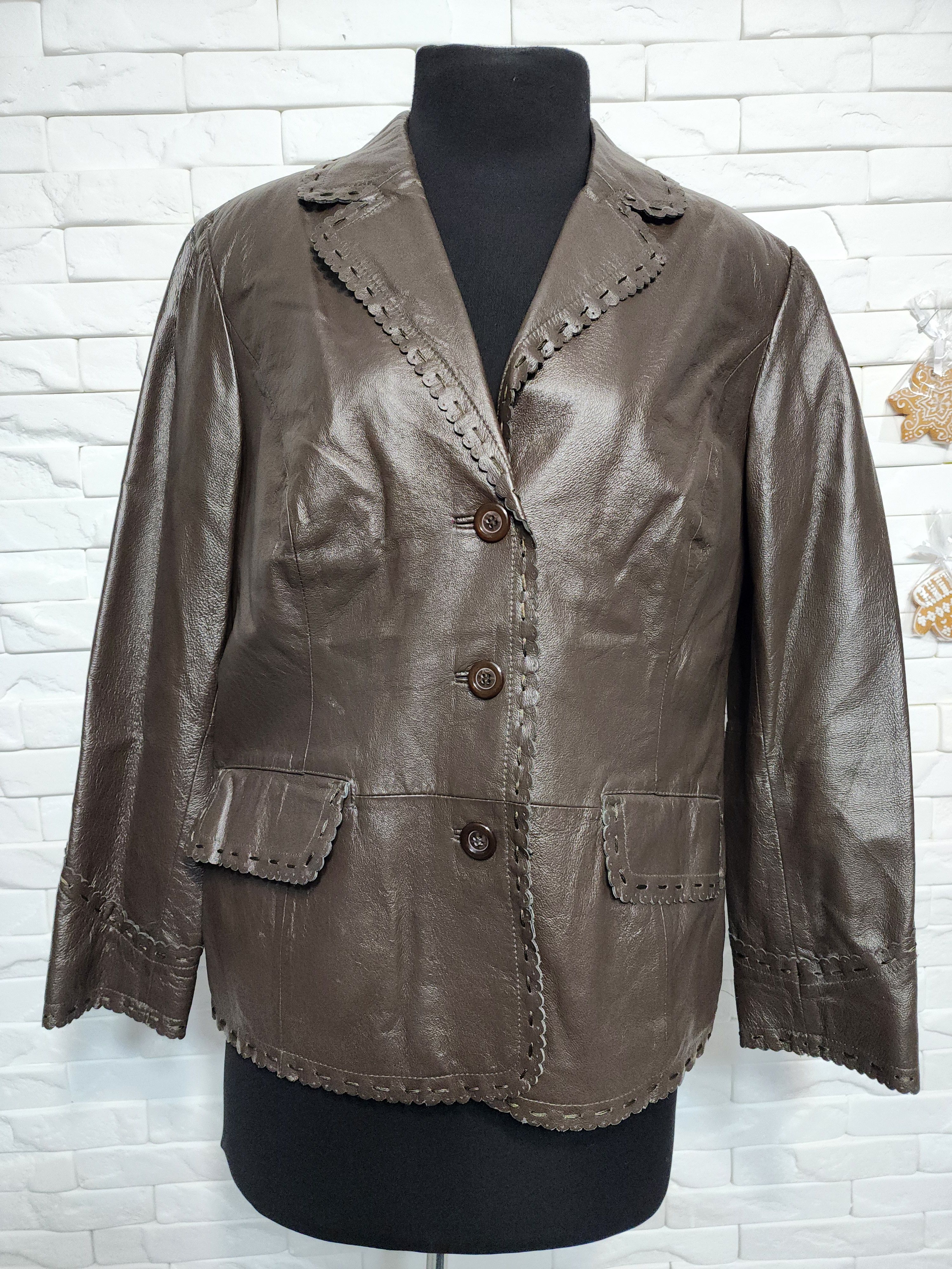 Other Brown Leather Jacket: Women's Blazer with Pockets Size L / US 10 / IT 46 - 1 Thumbnail