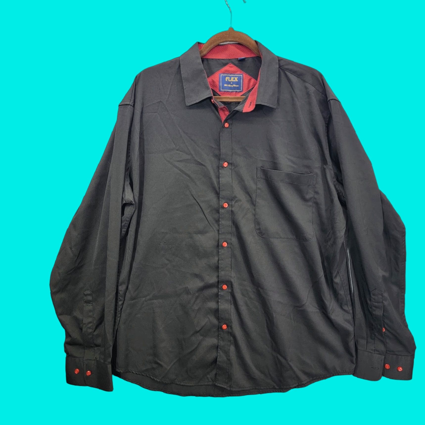 Vintage Flex Mens Button-Up 2XL Black Long Sleeve Cotton Button-Up Shirt Size US XXL / EU 58 / 5 - 1 Thumbnail