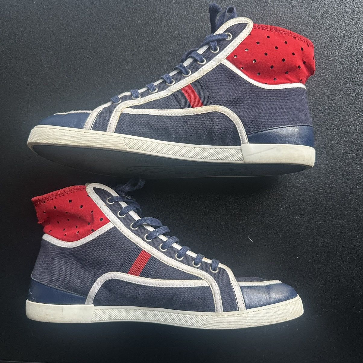 Gucci Gucci Trainers Sneaker Shoes High Top Blue Canvas Leather Size US 10 / EU 43 - 2 Thumbnail