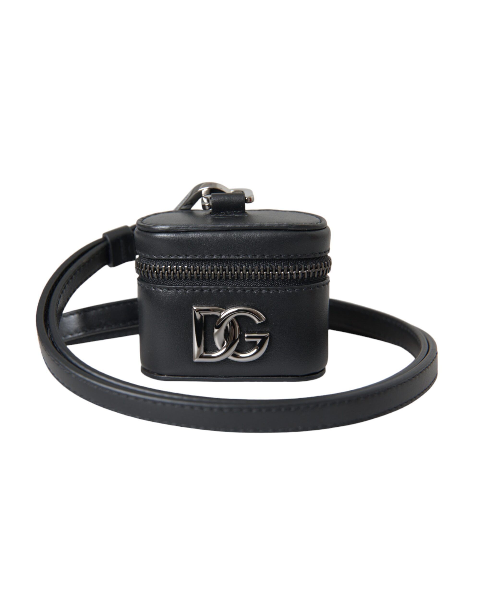 Black DG Logo Leather Silver Metal Airpods Women's Case