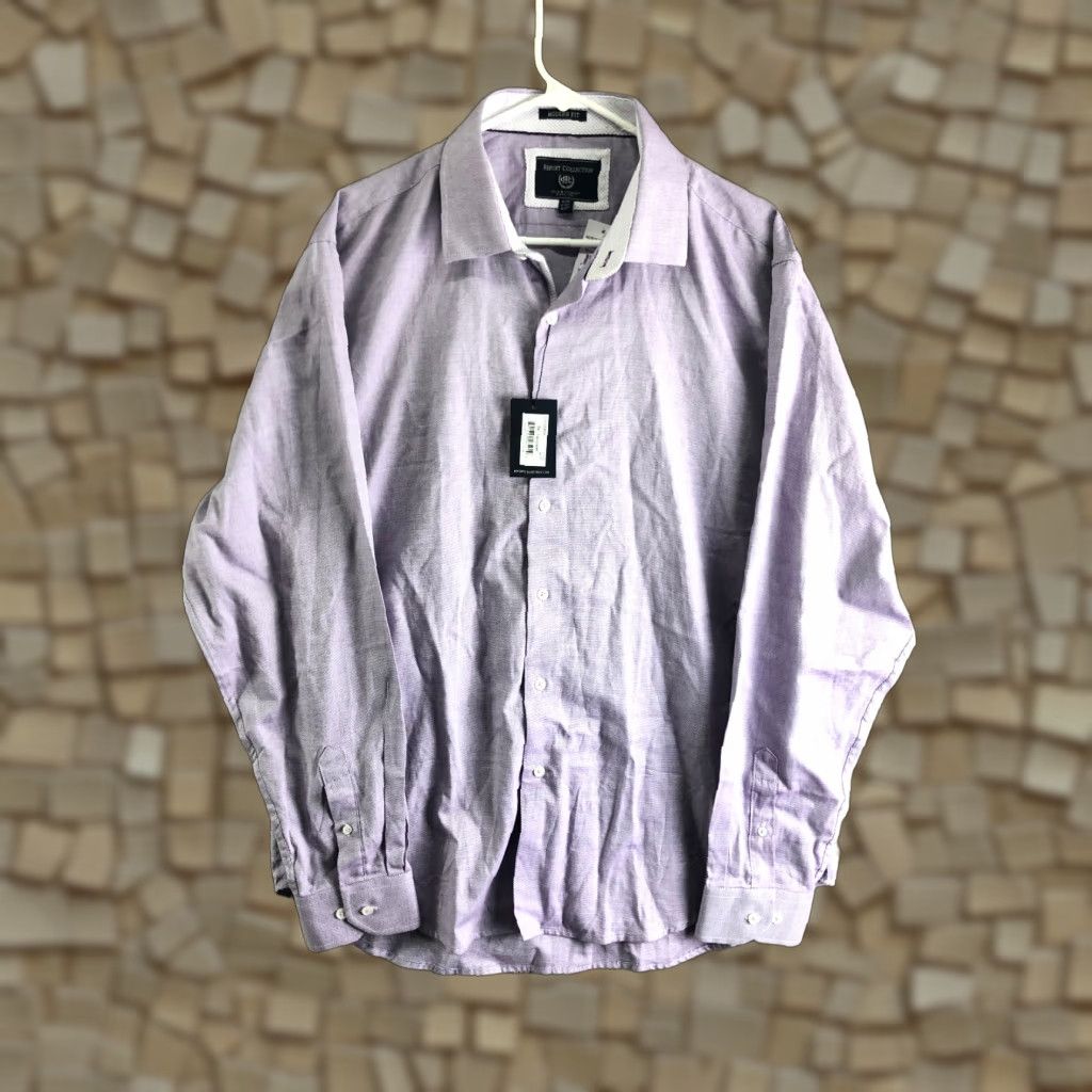 Vintage Report Collection Mens XL 36-37 Lavender Long Sleeve Spread Collar Shirt Size US XL / EU 56 / 4 - 1 Thumbnail