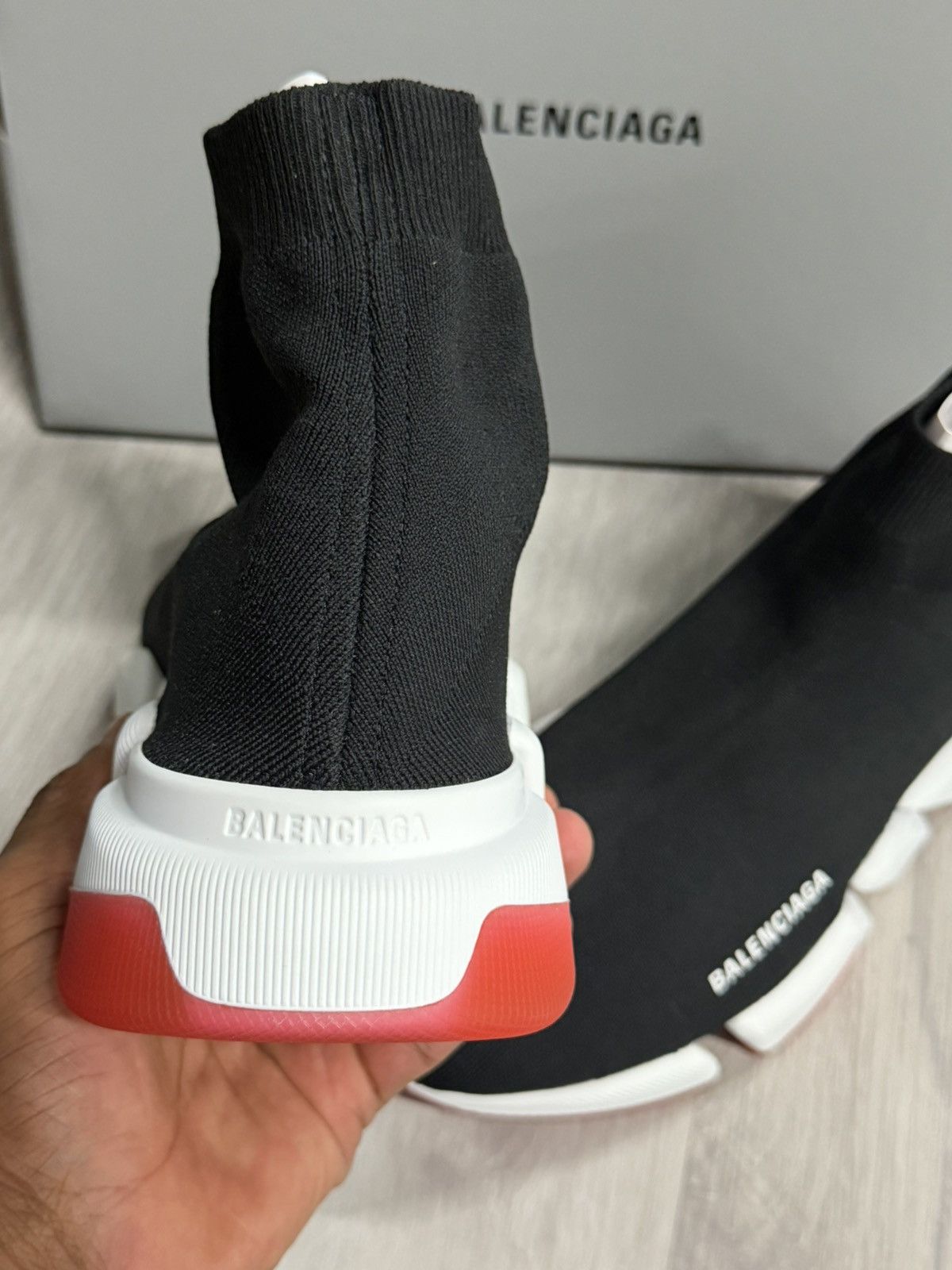 Balenciaga Balenciaga Speed 2.0 Recycled Knit Sneakers Black White Red Size US 13 / EU 46 - 4 Thumbnail