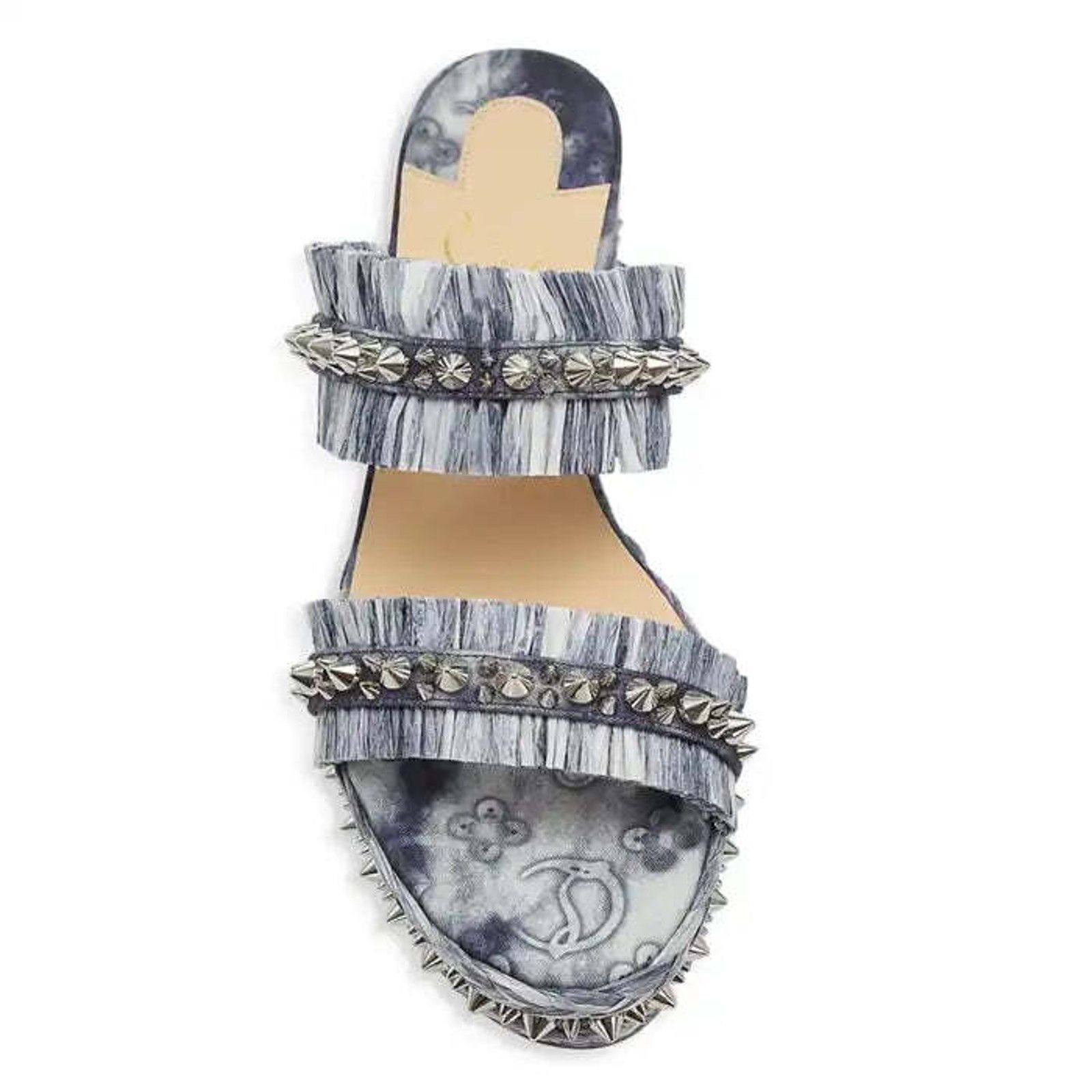 Christian Louboutin Voltinoudou 60 Blue Denim Wedge Slide Mule Sandal Heel 36 Size US 6 / IT 36 - 6 Thumbnail