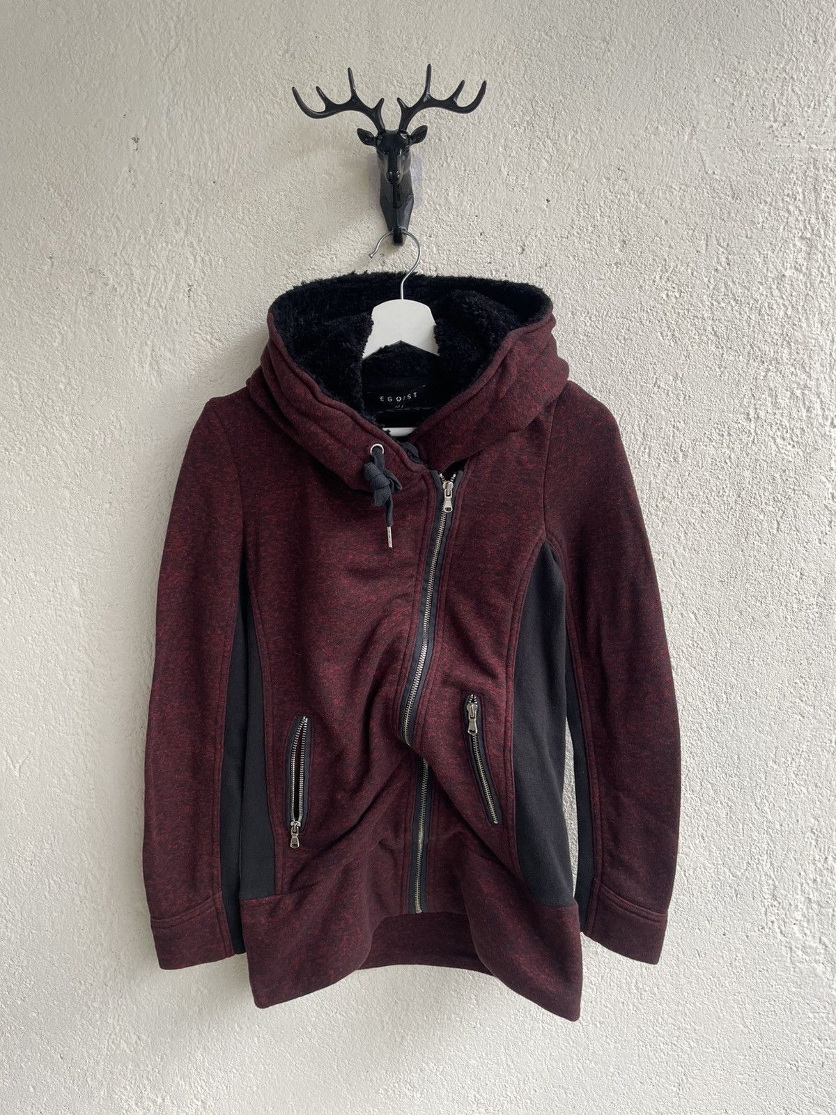 Undercover 2000s Egoist Fur Asymmetric Jacket Burgundy Gothic LGB ifsix Size US S / EU 44-46 / 1 - 1 Thumbnail