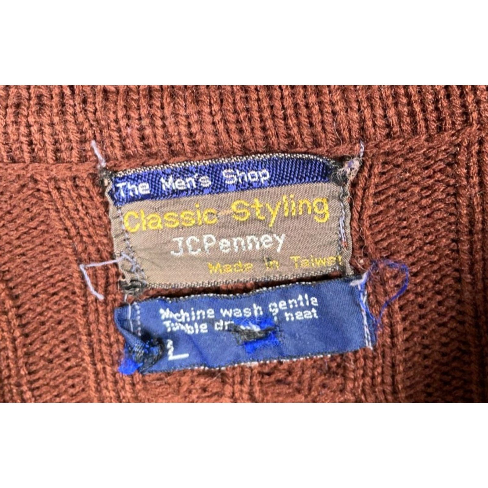 JCPenney VINTAGE J. C. Penney Shawl Collar Sweater Mens Large Beige Brown Fair Isle 70s VTG Size US L / EU 52-54 / 3 - 3 Thumbnail