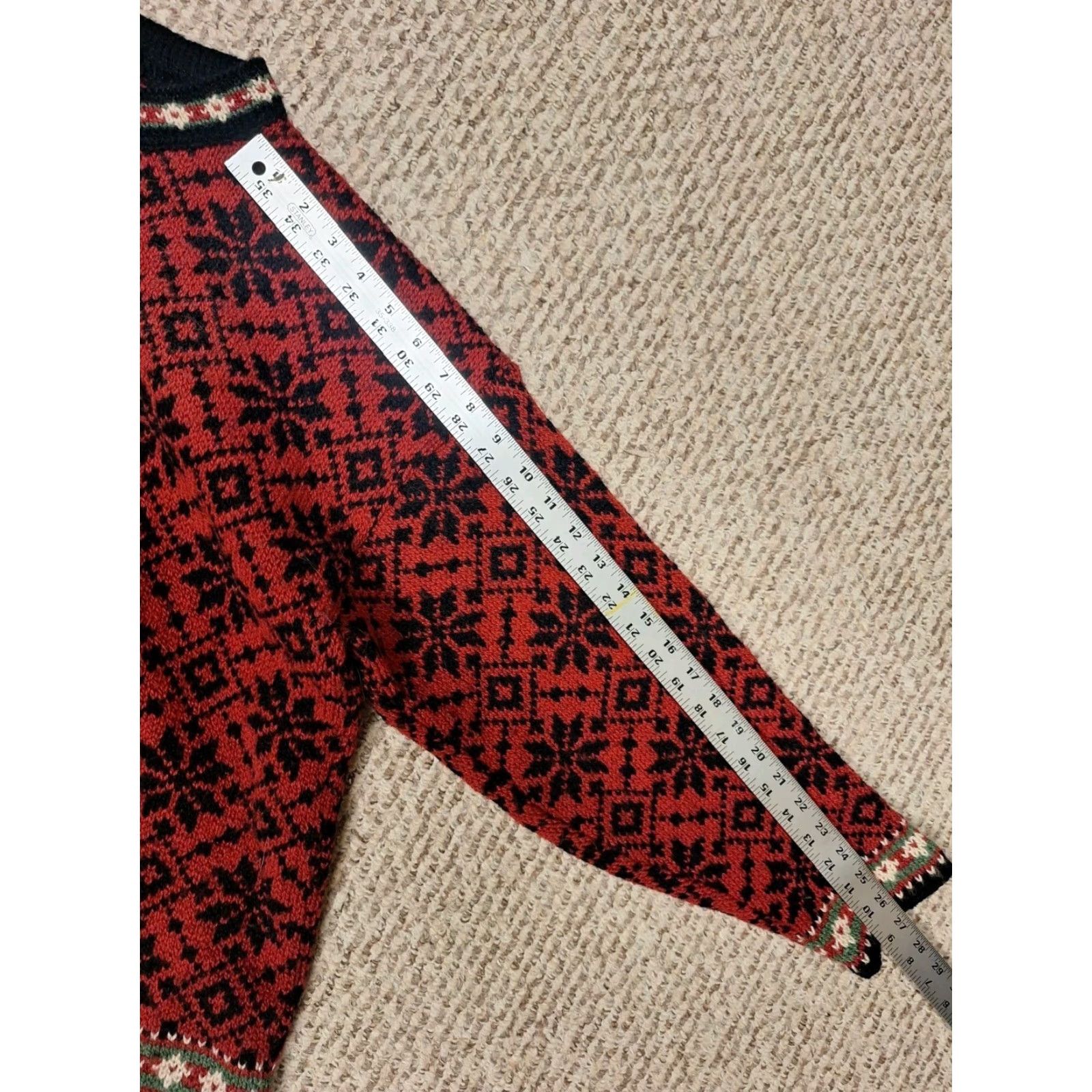 Vintage L.L.Bean Sweater Women's M 100% Merino Lamb's Wool Crew Neck Long Sleeve Red/Black Size M / US 6-8 / IT 42-44 - 5 Thumbnail