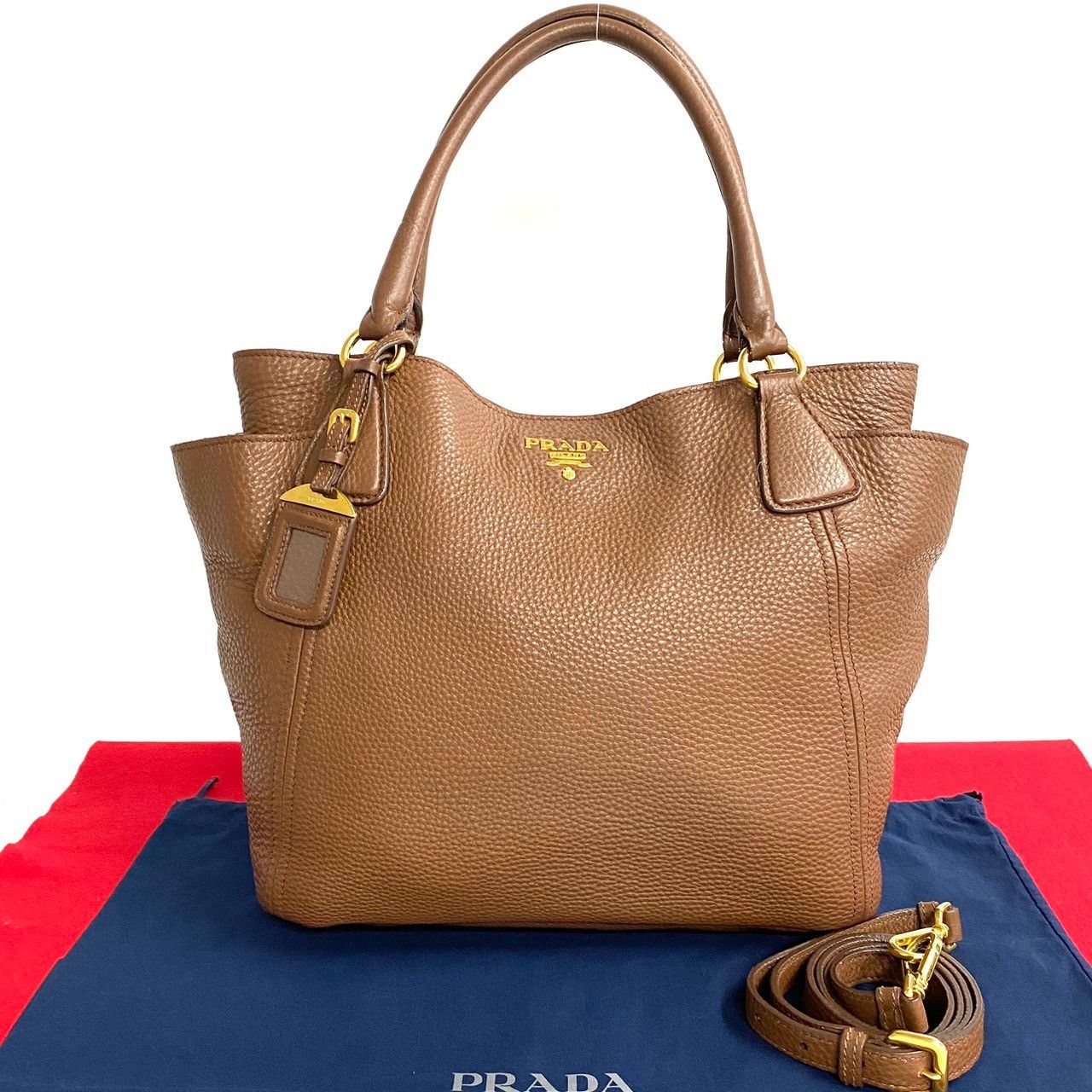 image of Prada Vitello Daino Side Pocket Tote in Brown, Women's