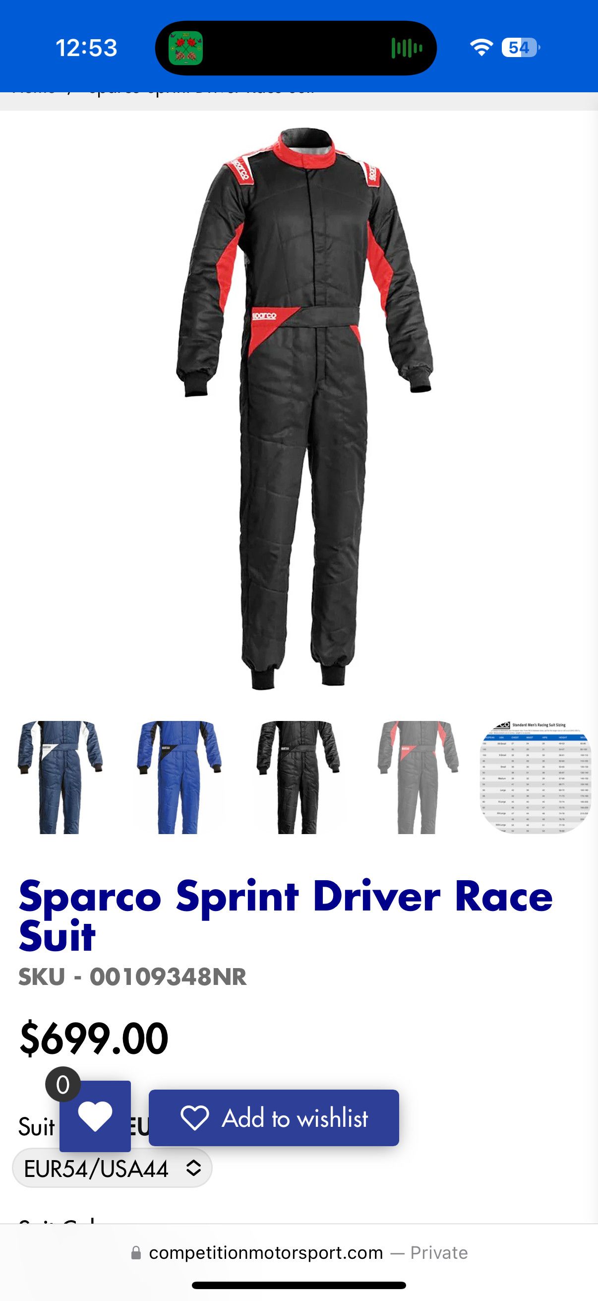 Other Sparco Sprint Racing Suit Size US M / EU 48-50 / 2 - 7 Thumbnail