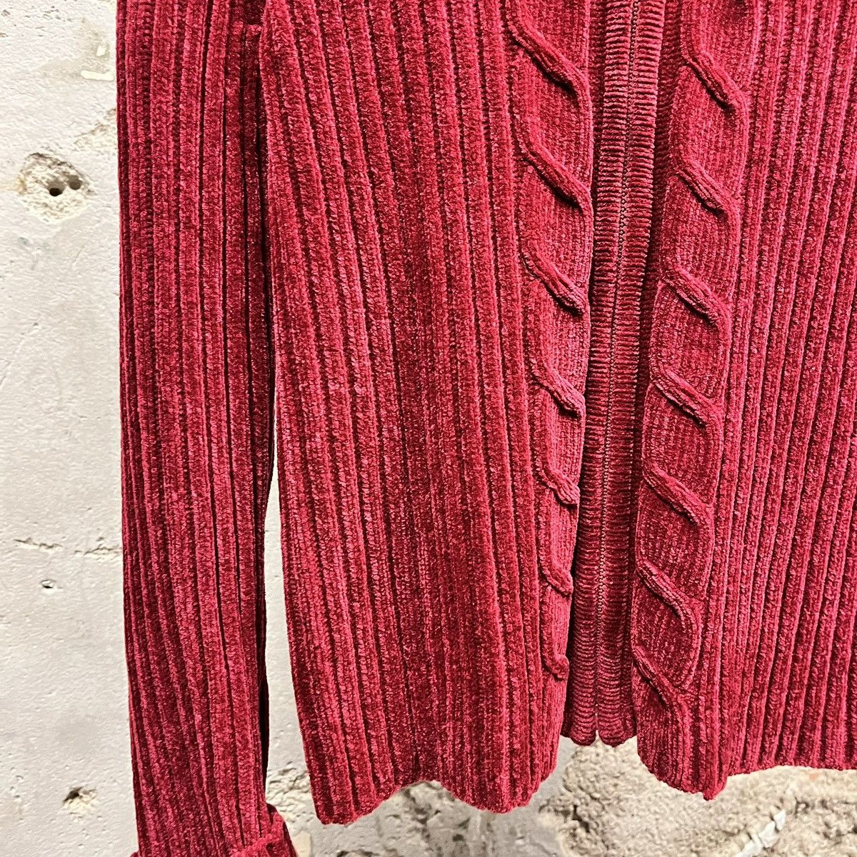 Vintage Vintage Y2K Red Black Faux Fur Trim Full Zip Chenille Jacket Size M / US 6-8 / IT 42-44 - 2 Thumbnail