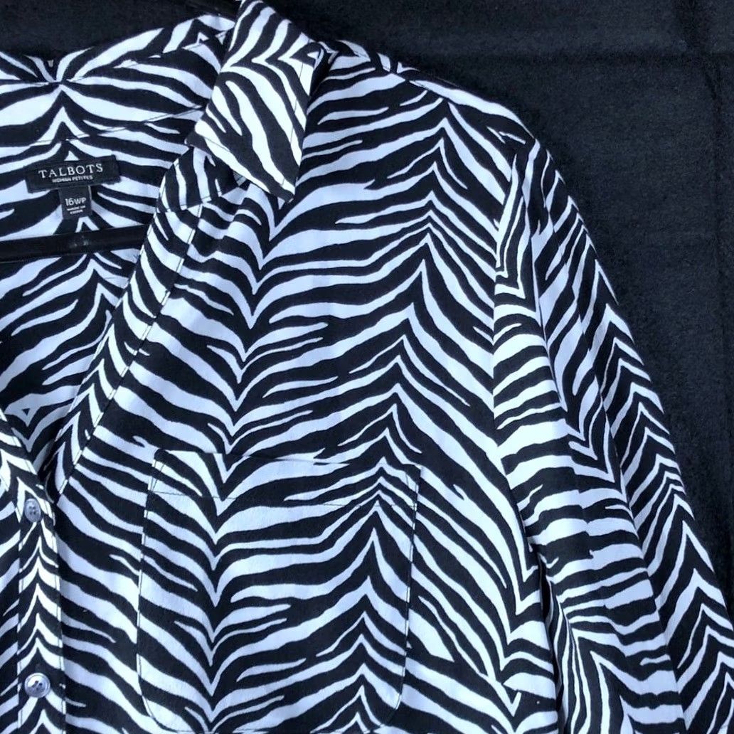 Talbots Talbots Womens Shirt Black White Zebra Button Down Long Sleeve Collared 16WP Size XXL / US 16-18 / IT 52-54 - 5 Thumbnail