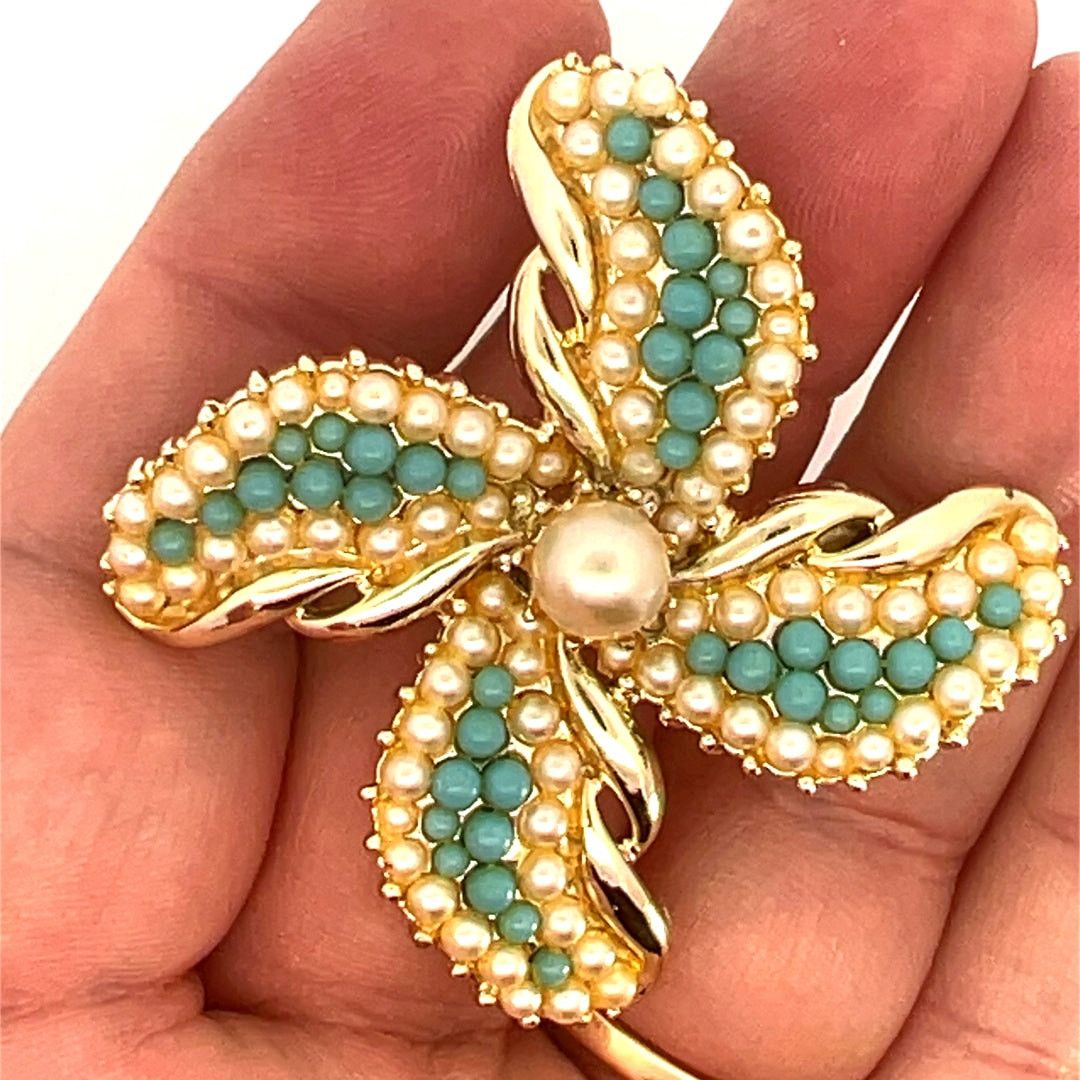 & Other Stories Florenza Elegant Faux Pearl and Turquoise Brooch Size ONE SIZE - 2 Thumbnail