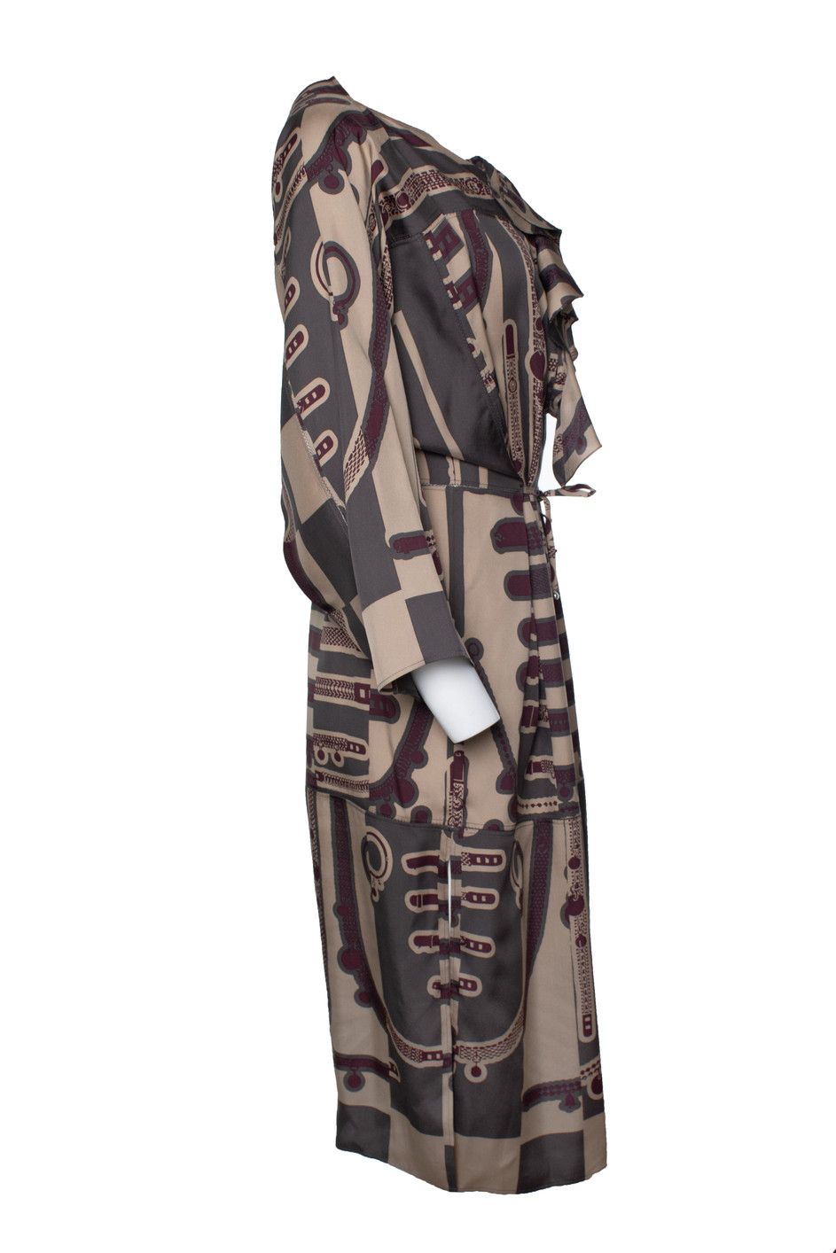 Hermes Hermes, silk ruffled midi dress with belt print Size S / US 4 / IT 40 - 3 Thumbnail