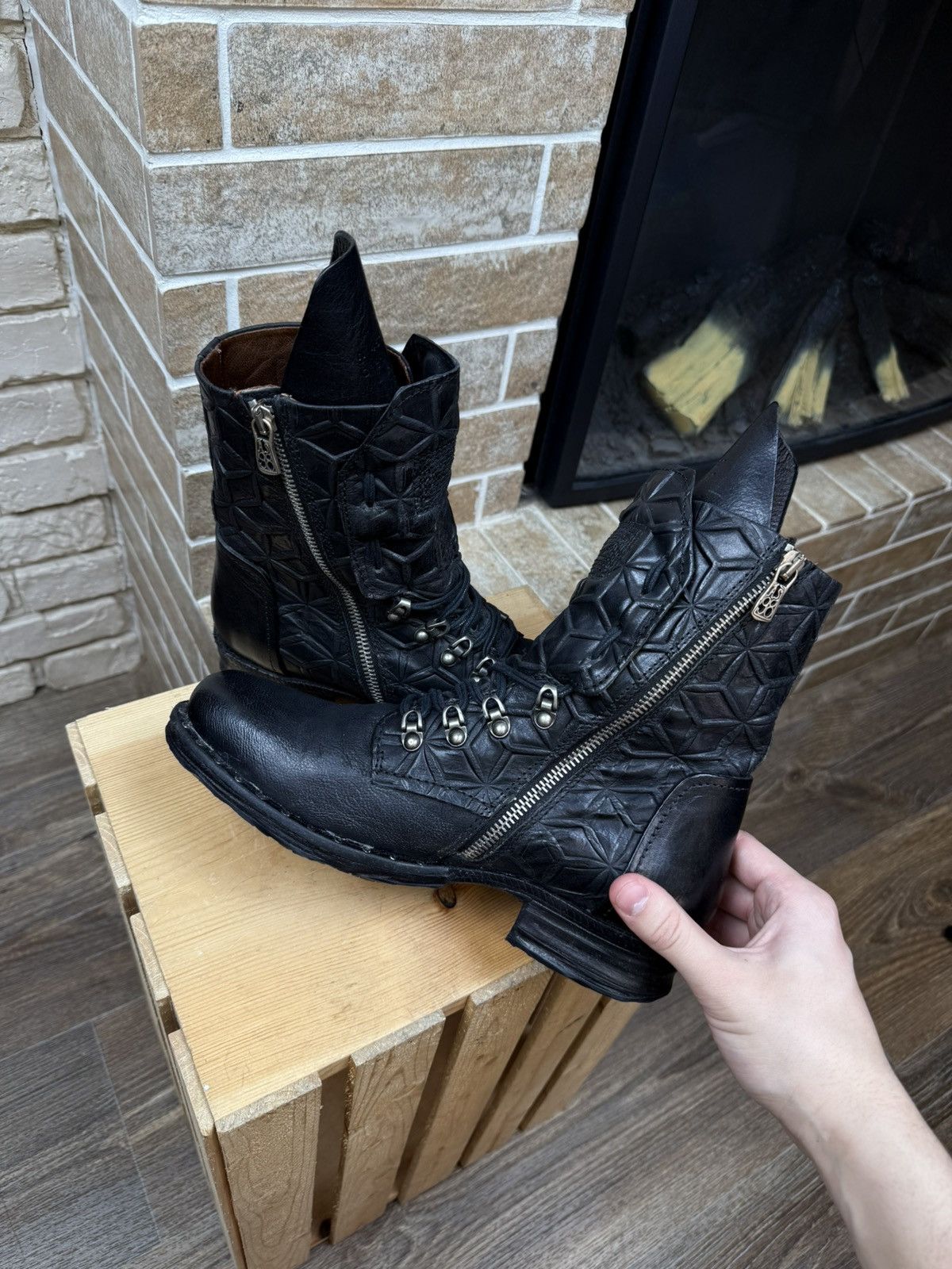 A.S.98 Womans A.S.98. Airstep Black Leather Biker Zip Stedded Boots Size US 9 / IT 39 - 7 Thumbnail