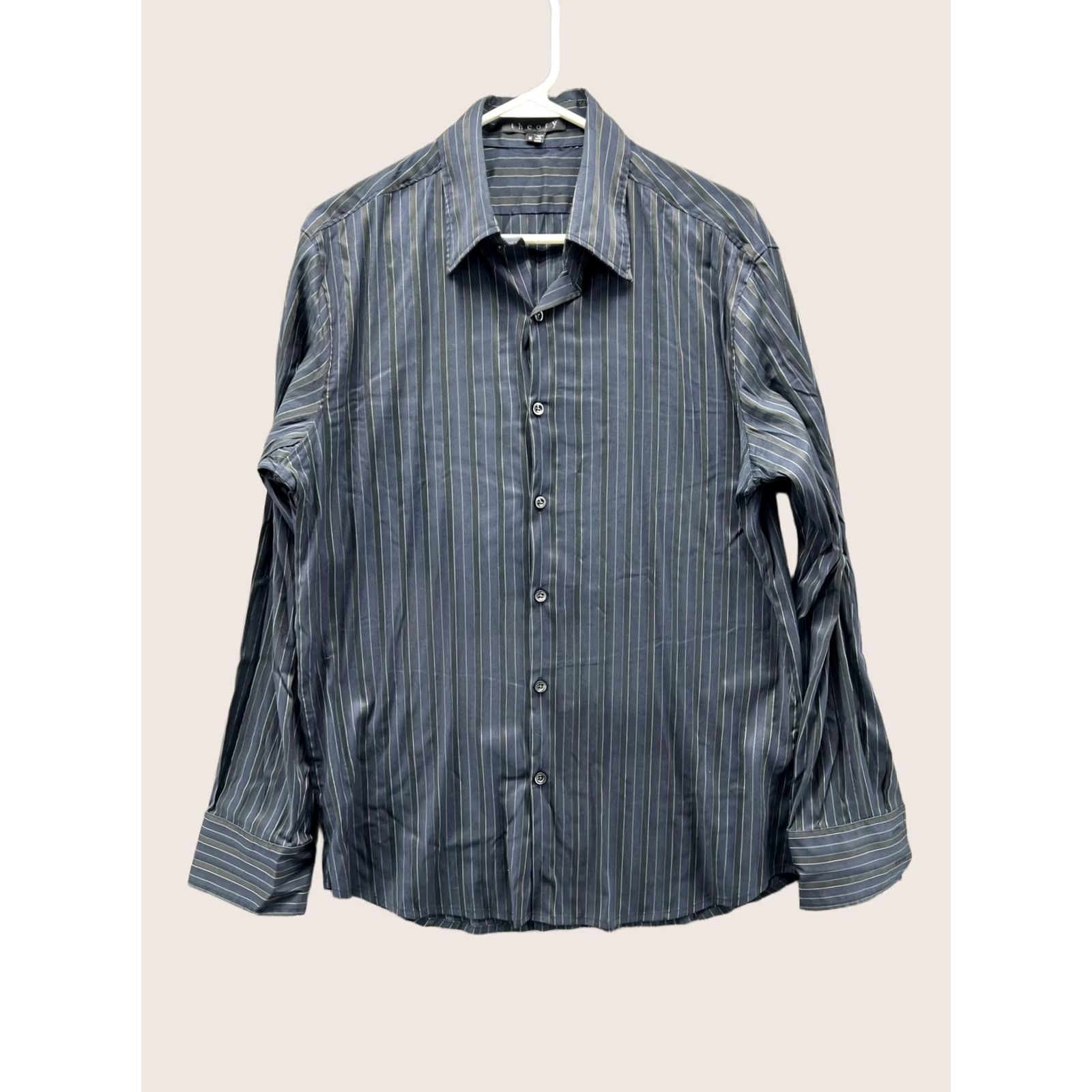 Theory Theory Dress Shirt Mens Medium Blue Pinstripe Long Sleeve Button Front Vintage Size 40R - 1 Thumbnail