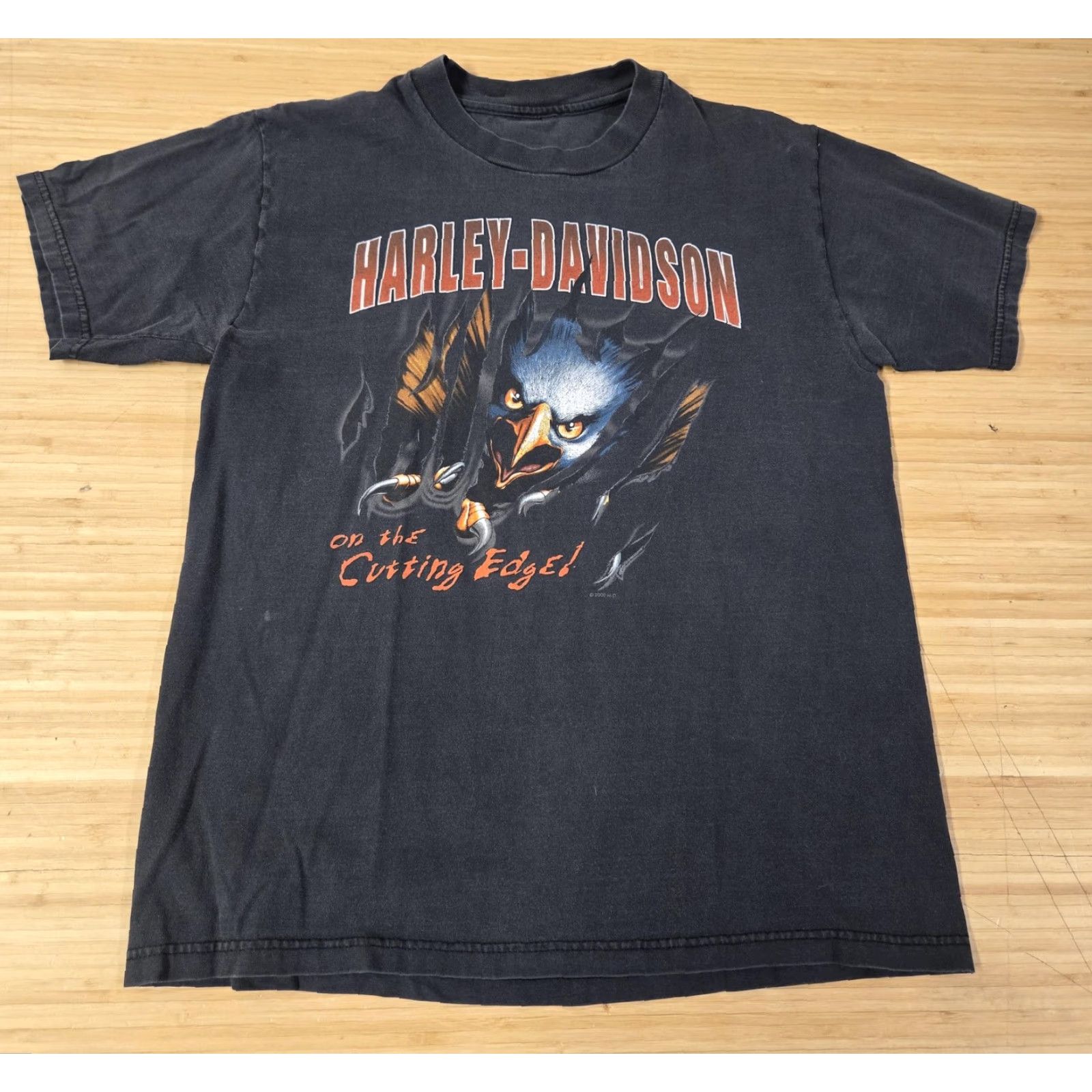 Harley Davidson VINTAGE Harley-Davidson Shirt Mens L Eagle Cutting Edge Oakdale NY 2000s Black Graphic Print Double-Sided Crew Neck Short Sleeve Mens Size US L / EU 52-54 / 3 - 2 Thumbnail