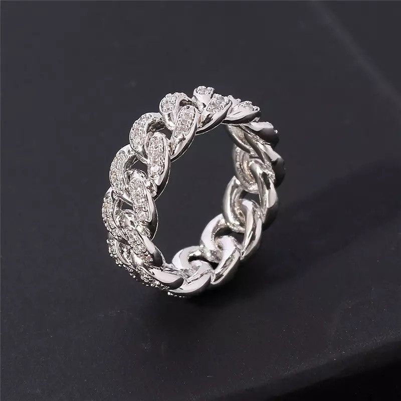 Jewelry Iced Out Cuban Chain Ring Y2k cute Size ONE SIZE - 1 Thumbnail
