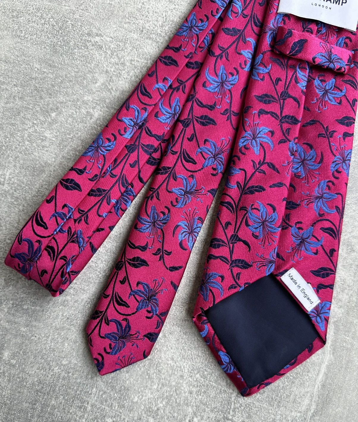 Duchamp Duchamp London Mens Silk Tie Pink Floral Pattern Handmade Size ONE SIZE - 4 Thumbnail