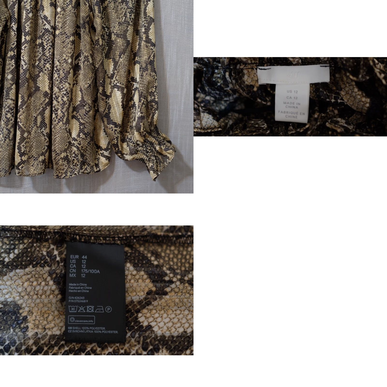 H&M VINTAGE Nwot! H&M Sheer Shirt Snake Print Long Sleeve Green Women's 12 #H52-10 Size XL / US 12-14 / IT 48-50 - 8 Thumbnail