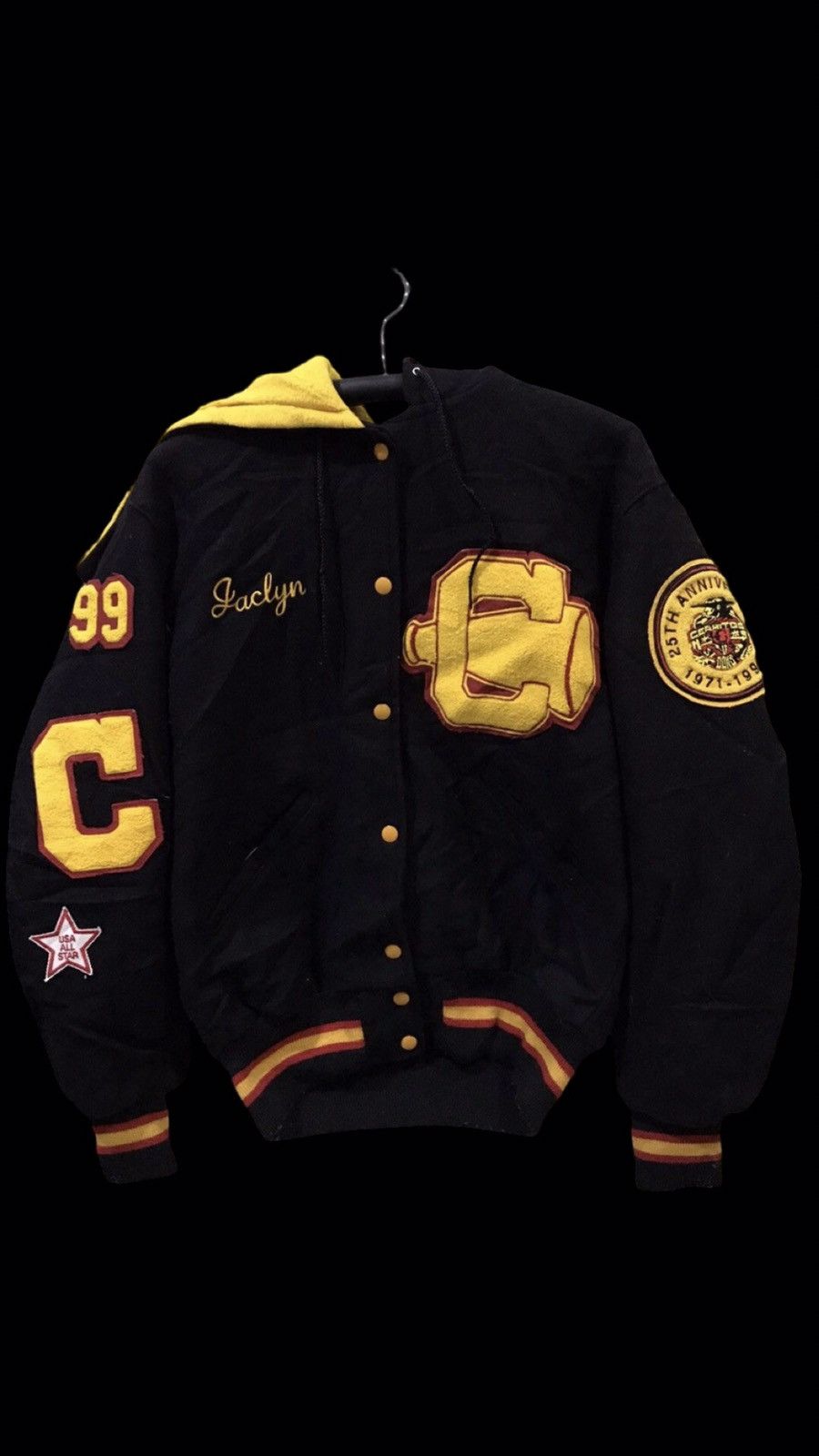 Vintage Vintage DeLONG USA Full Patch Varsity Hoodie Bomber Jacket Size US M / EU 48-50 / 2 - 1 Thumbnail