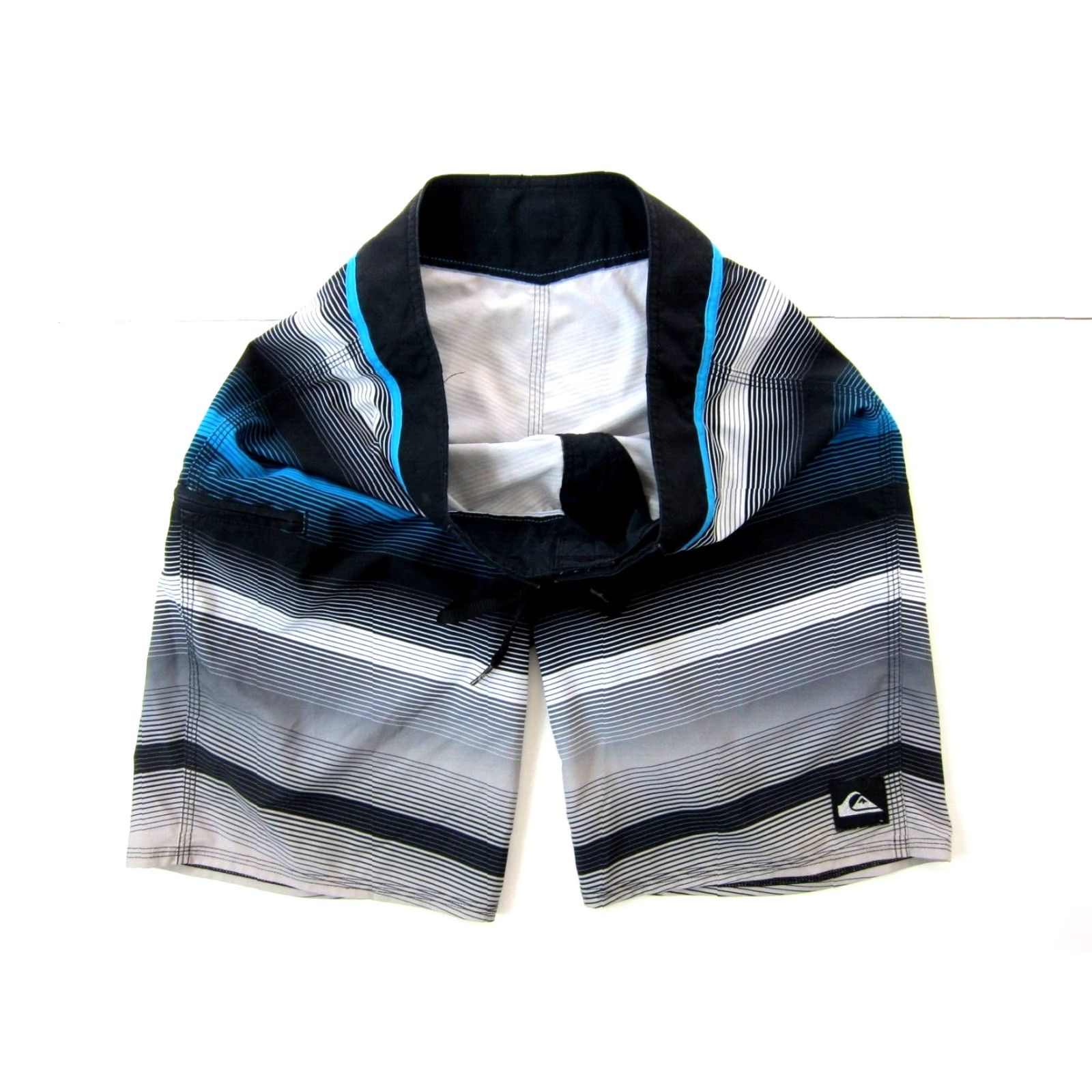Quiksilver Quiksilver Men Board Shorts Surf Swim Blue Stripe Stretch Pocket 32" Waist 11" Rise 38" Hip 9.5" Inseam Size US 33 - 3 Thumbnail