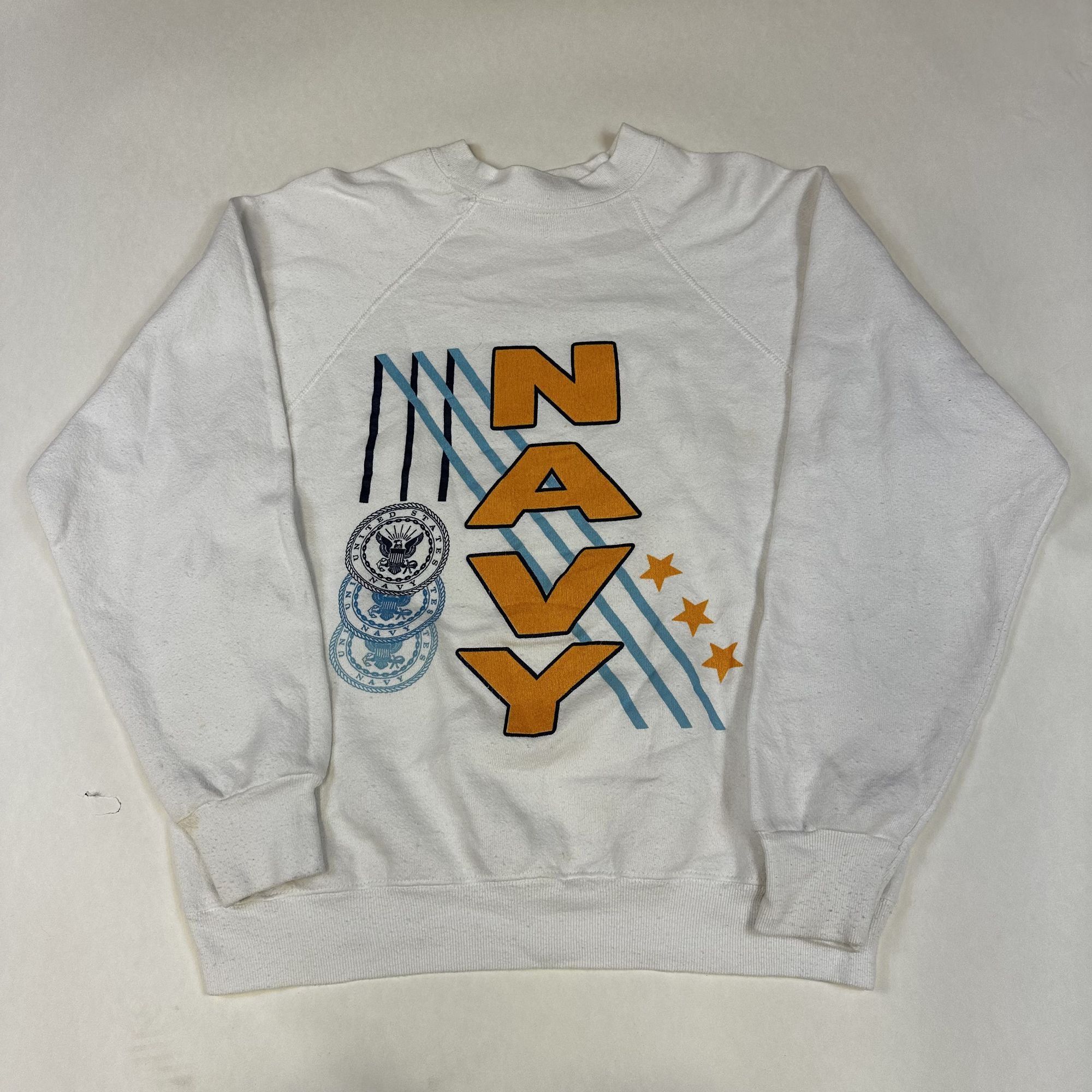 Vintage Vintage White Navy Sweatshirt Medium Jostens Raglan Crewneck Size US M / EU 48-50 / 2 - 1 Thumbnail