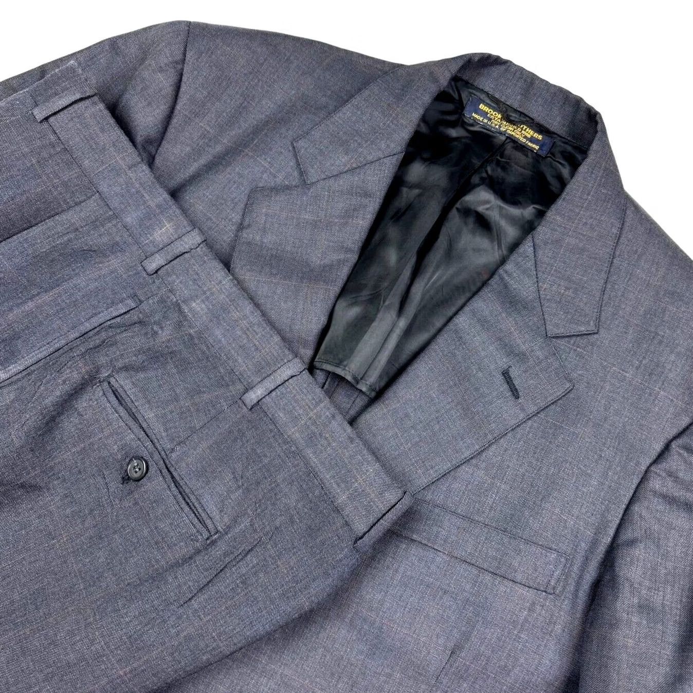 Brooks Brothers VINTAGE Brooks Brothers Suit Men's Gray Windowpane 100% Wool 2-Button 45XL Size 48R - 2 Thumbnail