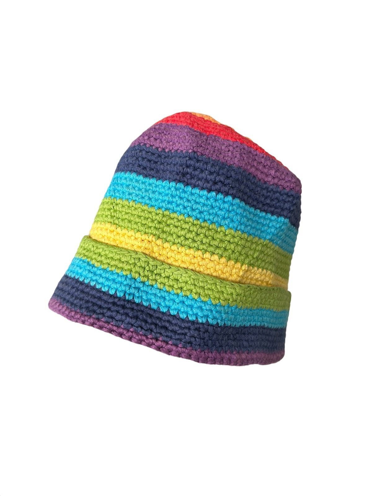 Japanese Brand × Kapital × Vintage 🌈Hippies Style Smile Crochet Knit Multicolur Bucket Hats🌈🌵 Size ONE SIZE - 4 Thumbnail