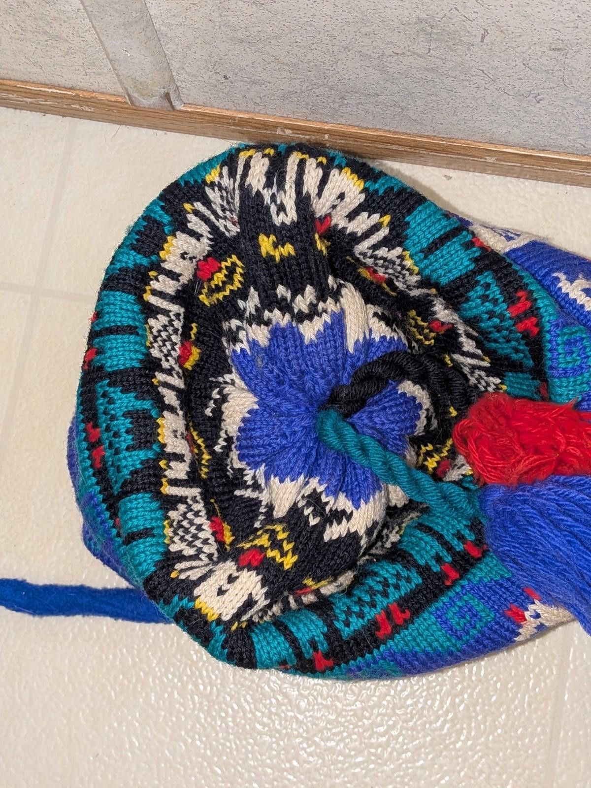 Designer VTG Blue Llama Poppy Gall Turtle Fur Knit Chullo Beanie Hat Size ONE SIZE - 4 Thumbnail