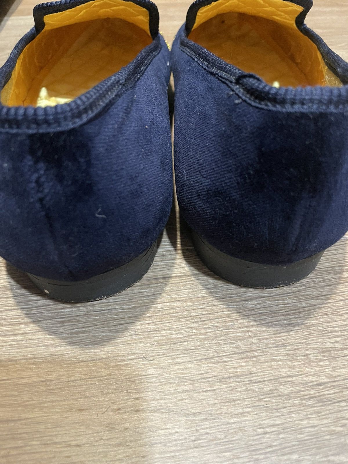 Shipton & Heneage Blue velvet Albert slipper/loafer gold tulip Size US 13 / EU 46 - 10 Thumbnail