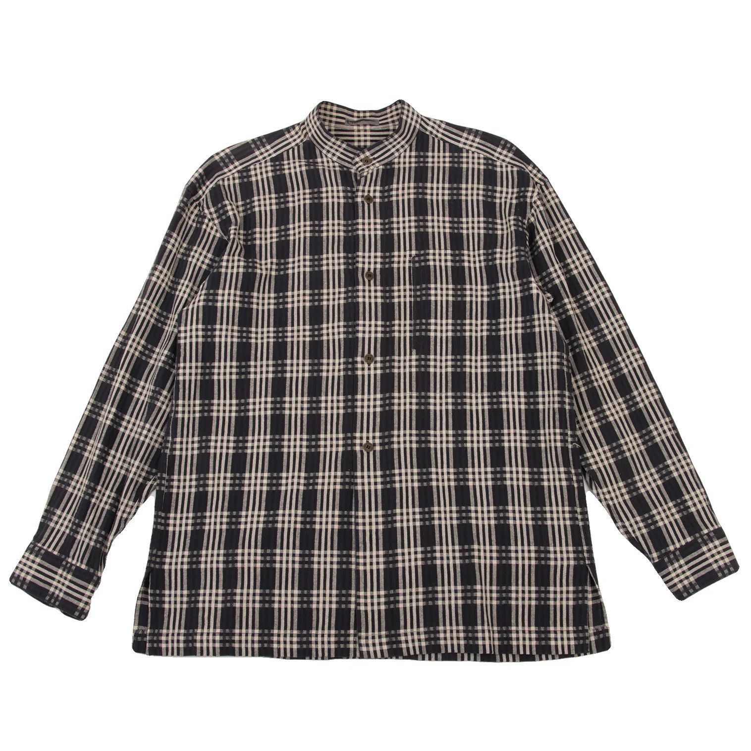 Issey Miyake Cotton Check Band Collared Shirt in Black Cream, M Size US M / EU 48-50 / 2 - 1 Thumbnail