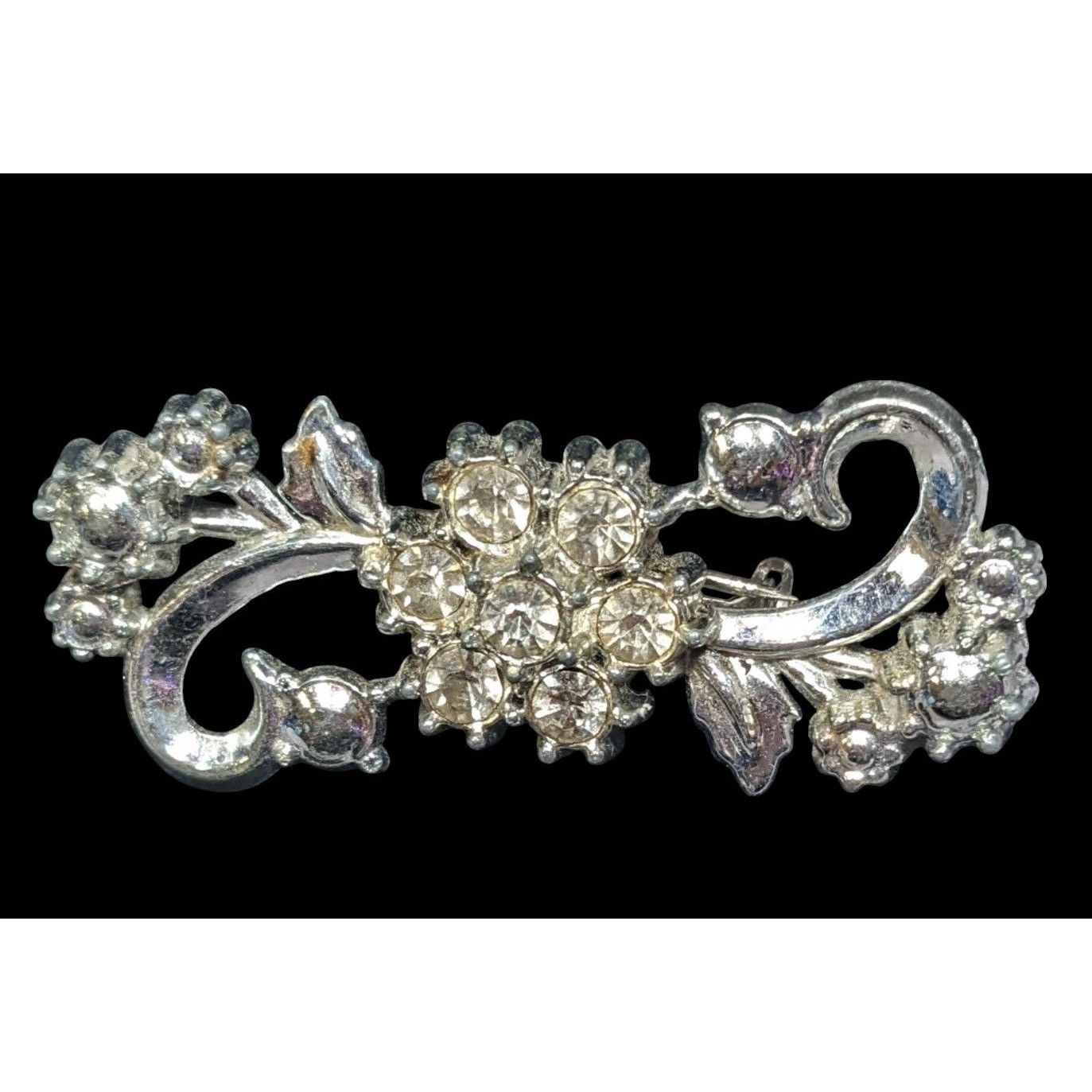 Other Vintage 50s Floral Swirl Silver Tone Brooch With Rhinestone Size ONE SIZE - 1 Thumbnail