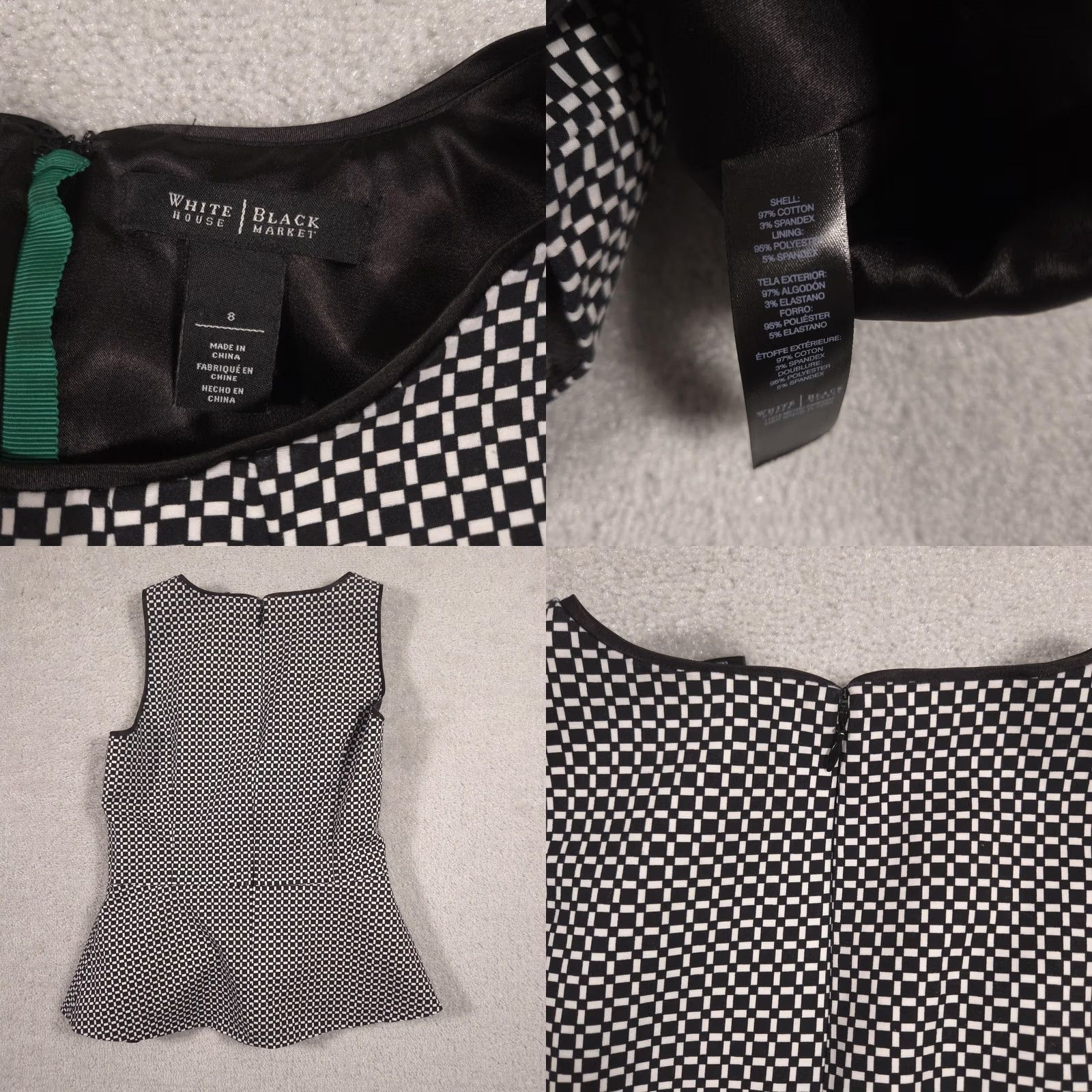White House Black Market White House Black Market Blouse Womens 8 Black White Check Peplum Sleeveless Top Shirt Adult Small Black Girls Mens Size M / US 6-8 / IT 42-44 - 8 Thumbnail
