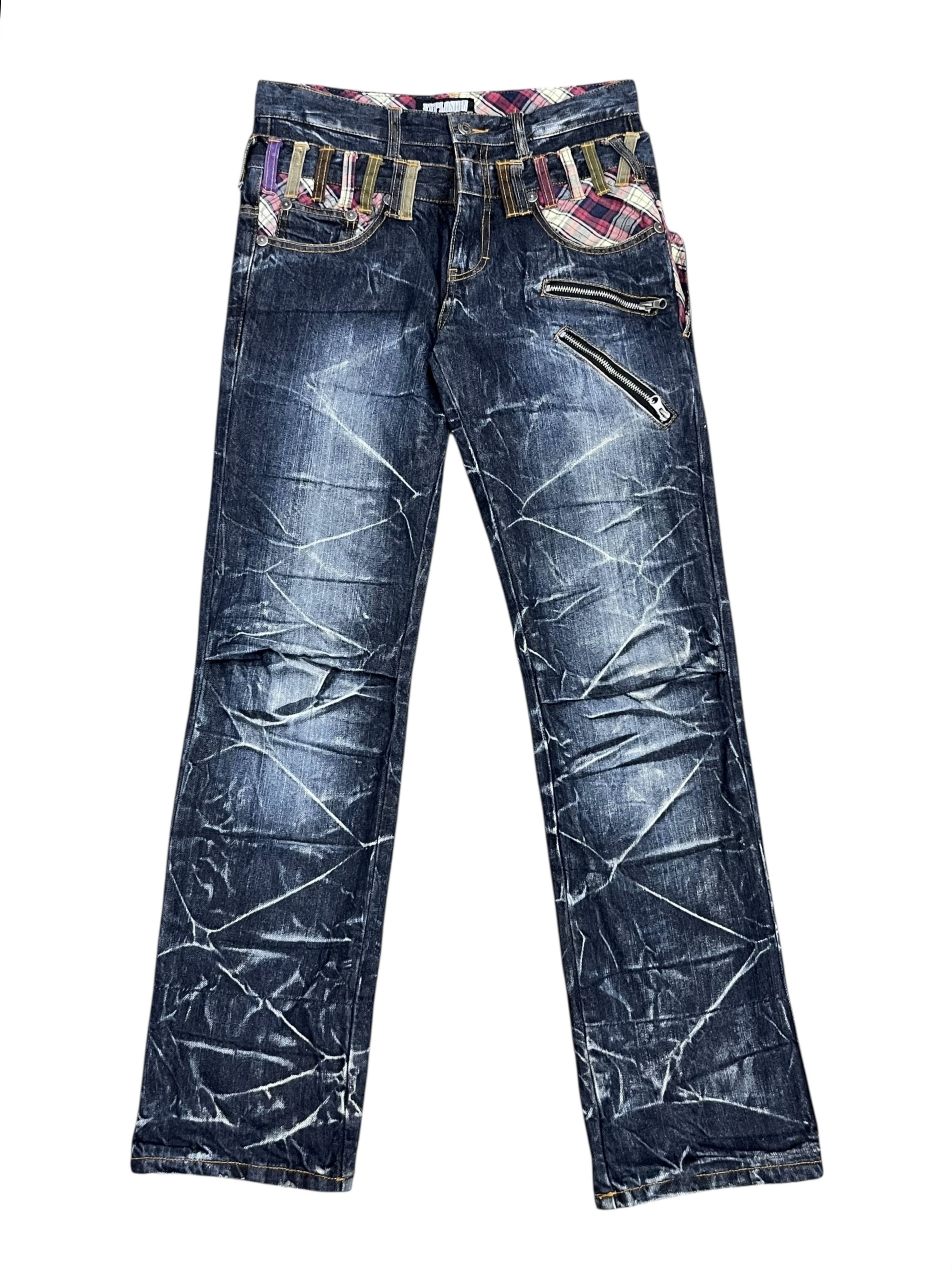 Japanese Brand 🔥FYE EXPLOSION ACID WASH Double Waist Half Flap Back Jeans Size US 29 - 4 Thumbnail