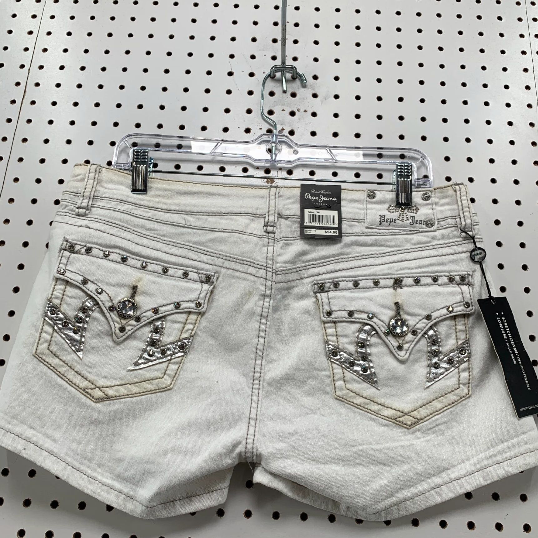 Pepe Jeans VINTAGE Pepe Jeans Denim Shorts Womens 34x3 White Embellished Pockets Y2K NEW Size 24" / US 00 / IT 34 - 2 Thumbnail