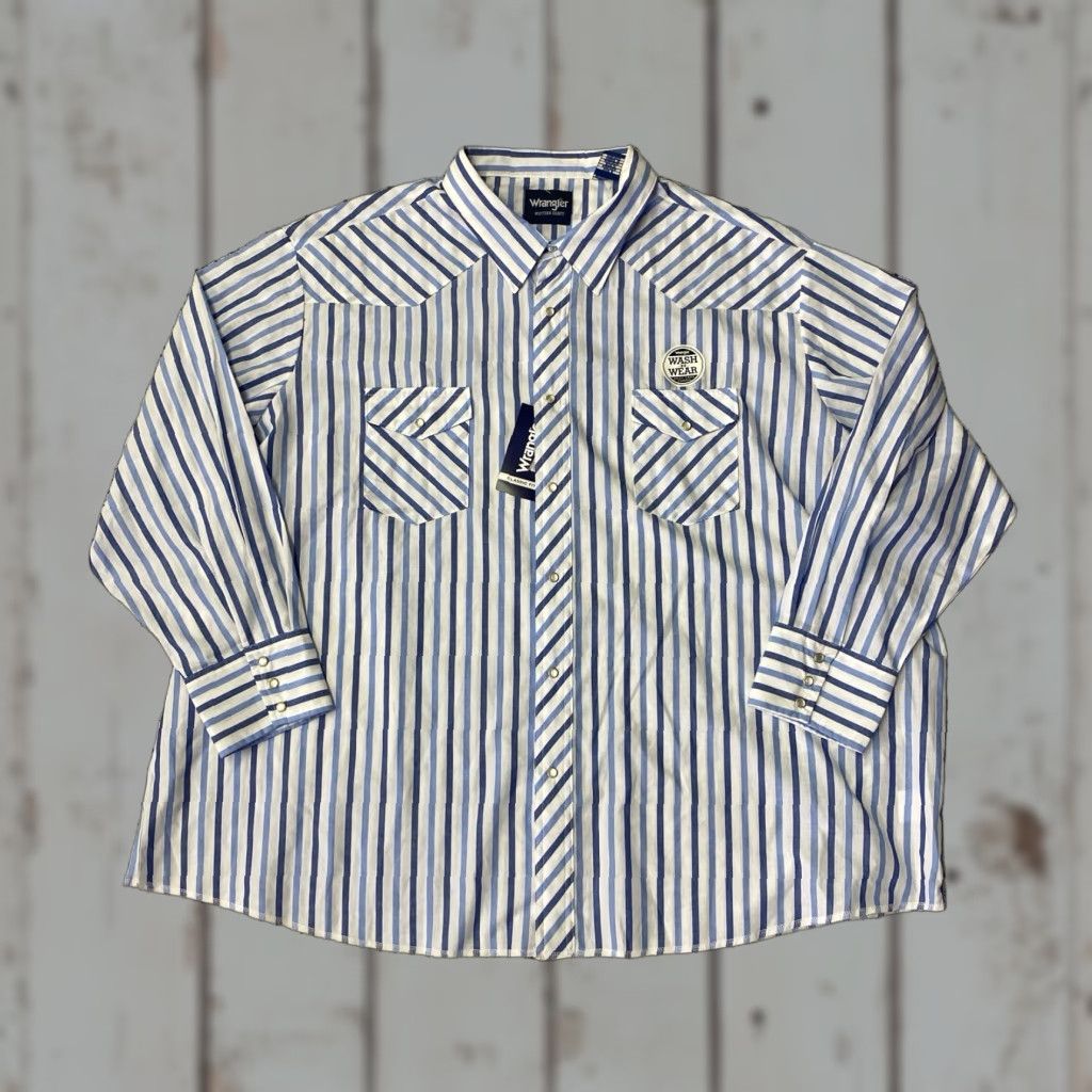 Wrangler VINTAGE Wrangler Blue Stripe Pearl Snap Western Shirt Men's 4XL NWT Size US XXL / EU 58 / 5 - 1 Thumbnail