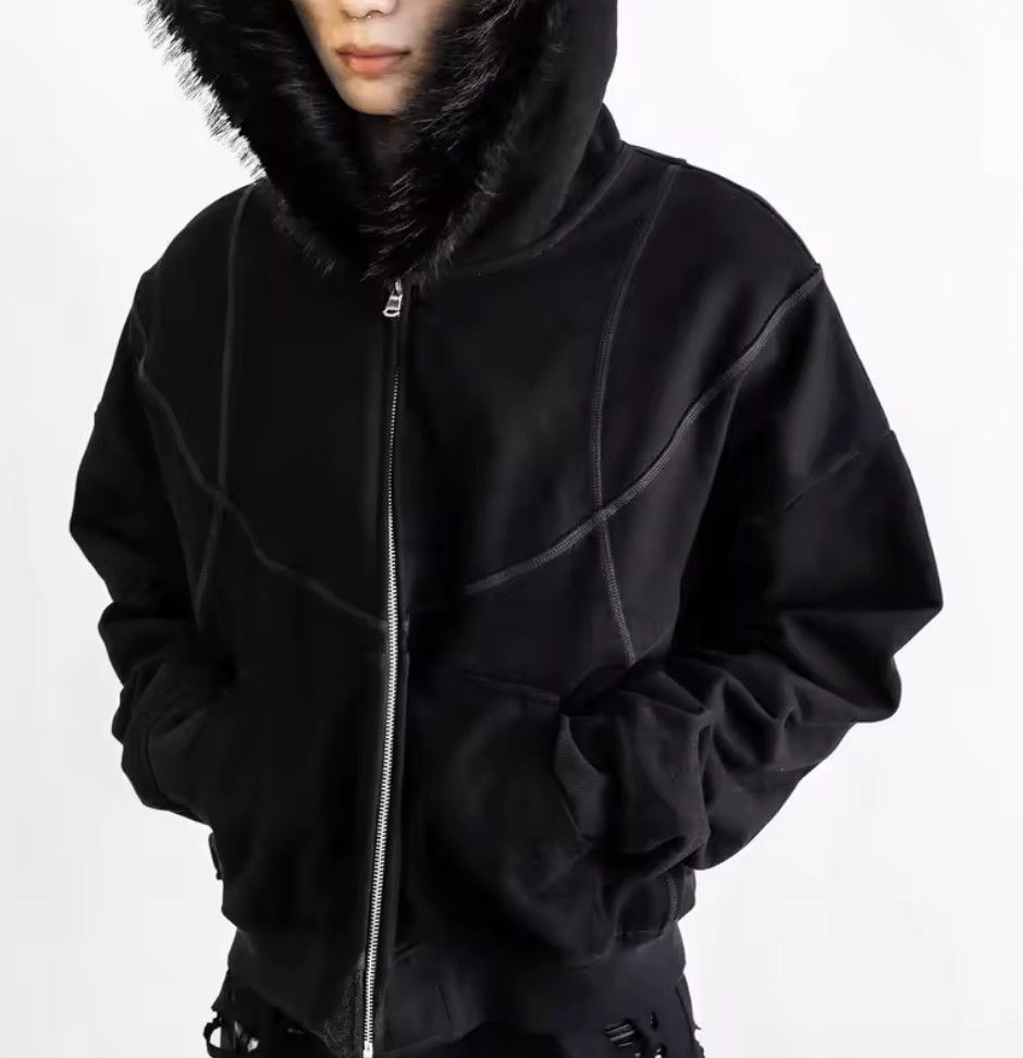 Other Fashion Y2K Retro Ins Fur Hat Patchwork Striped Zip Hoodies Size US L / EU 52-54 / 3 - 5 Thumbnail