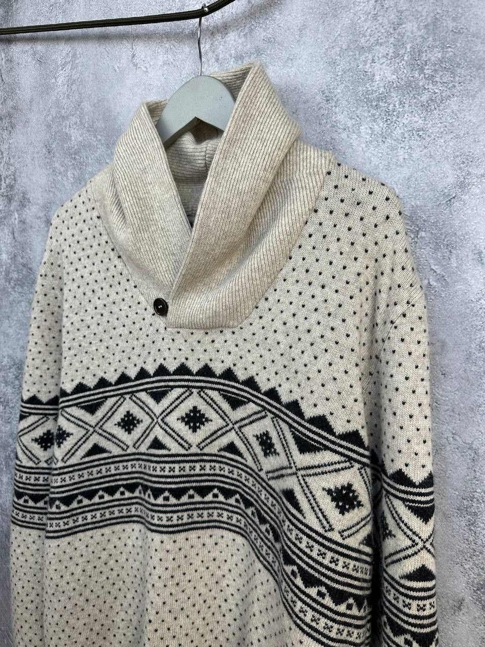 Barbour Barbour Witham Shawl Neck Ecru Lambswool Fair Isle Sweater Size US XL / EU 56 / 4 - 5 Thumbnail