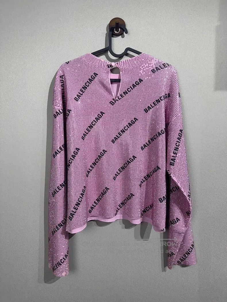 Balenciaga Balenciaga Rhinestone Logo Pink Knit Long Sleeve Size S / US 4 / IT 40 - 2 Thumbnail