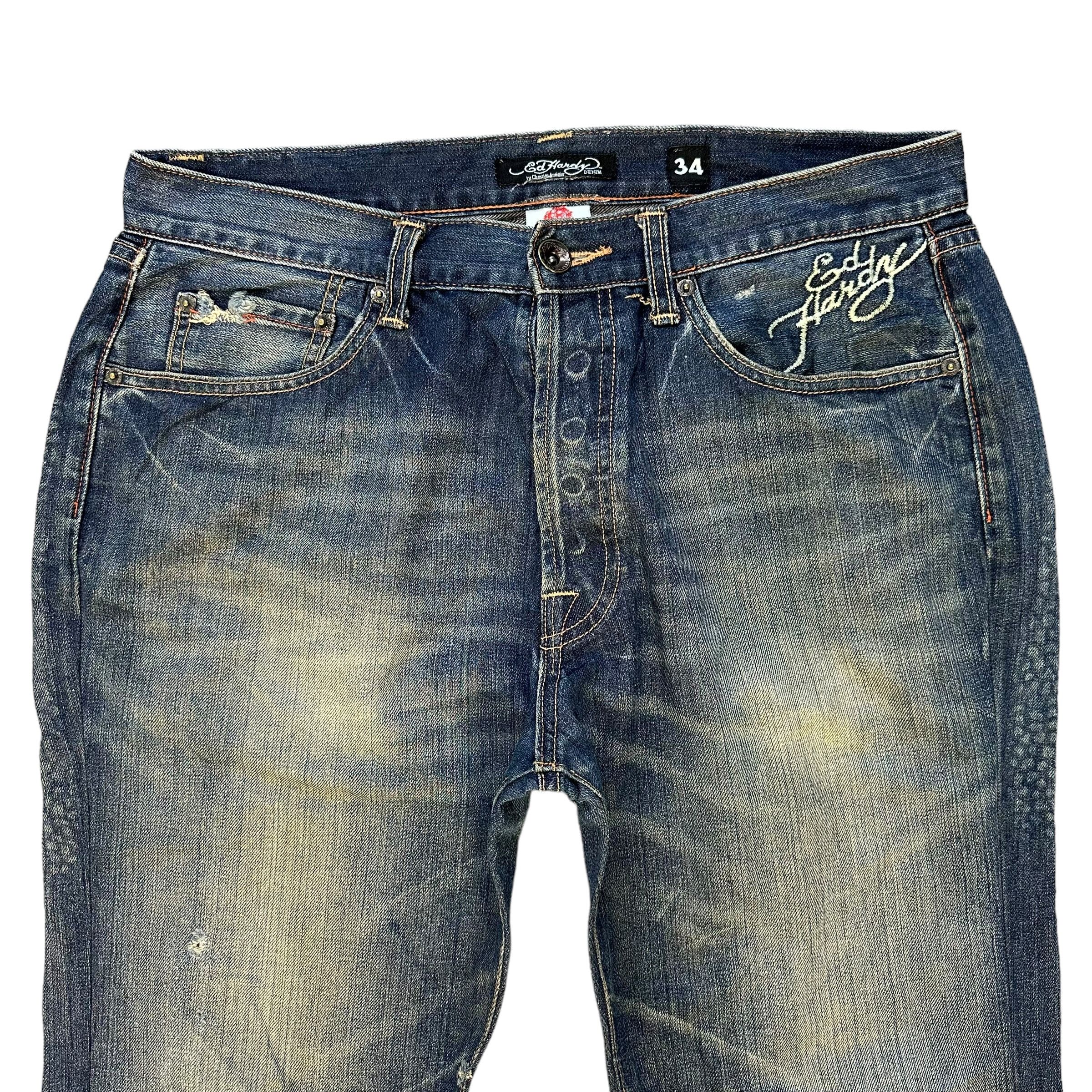 Christian Audigier ED HARDY DENIM Embroidered Big Logo Denim Pant #A44-1023 Size US 34 / EU 50 - 6 Thumbnail