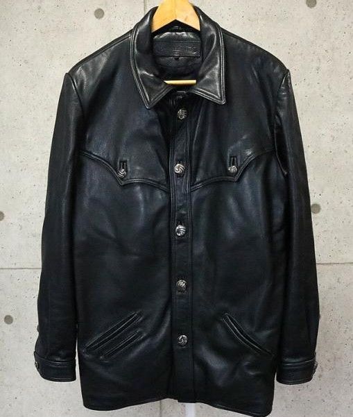 image of Chrome Hearts Leather Claw Button Hunting Jacket in Black, Men's (Size Medium)